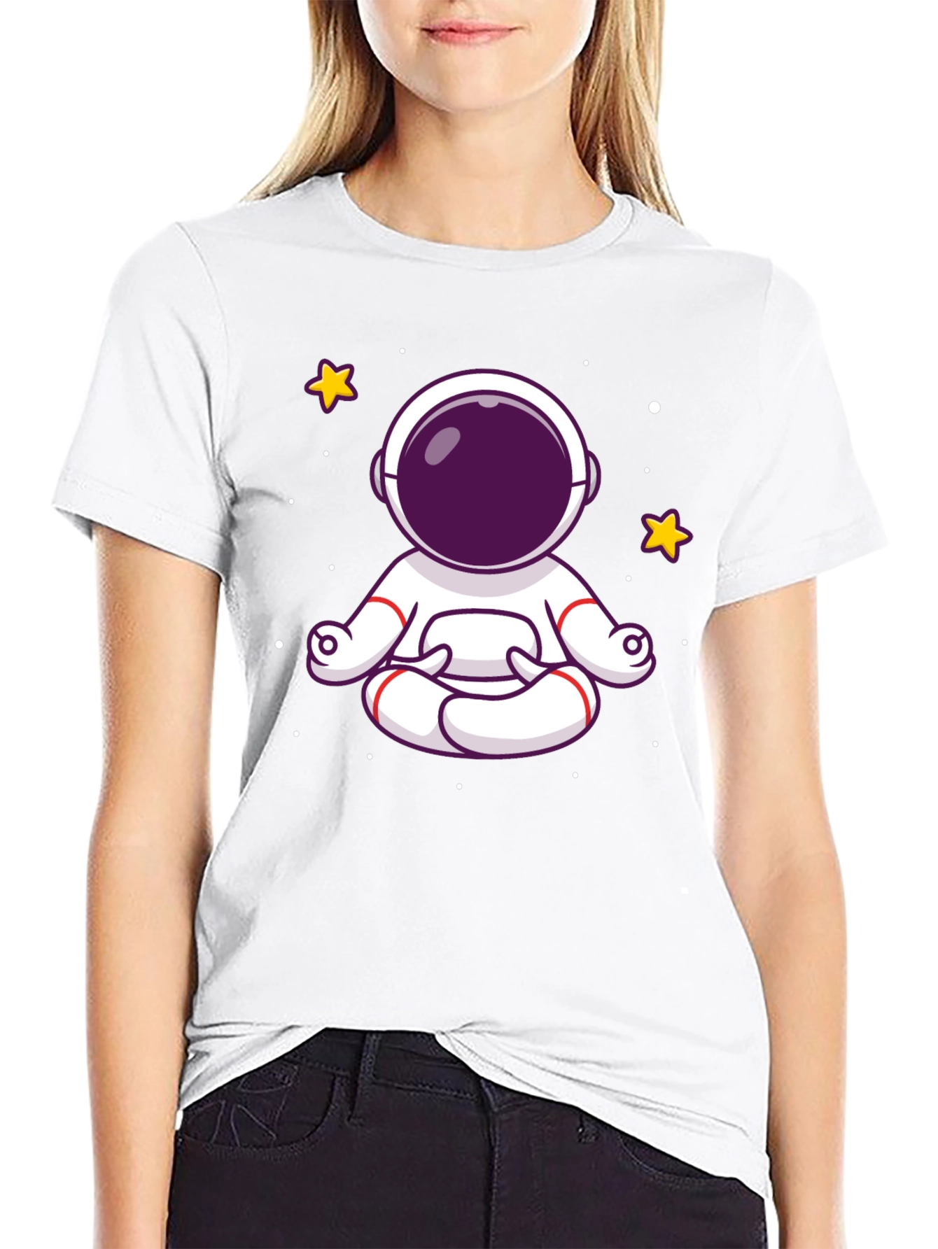 Meditating Astronaut Graphic Tee - Black Cotton Shirt