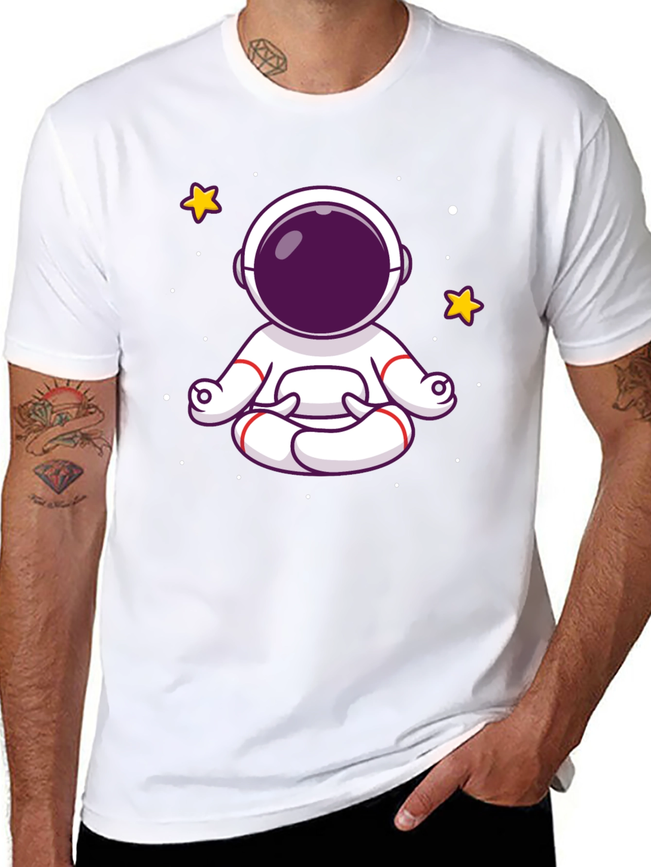Meditating Astronaut Graphic Tee - Black Cotton Shirt