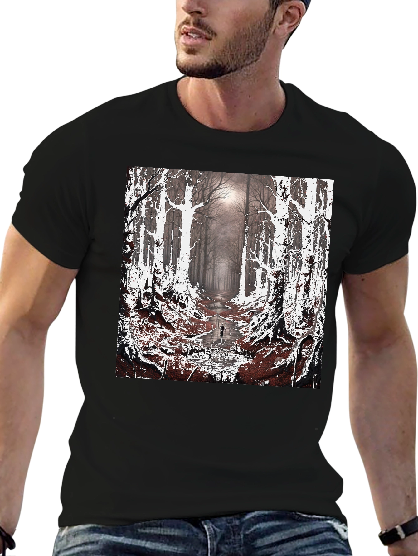 Eerie Forest Graphic Tee - Dark Nature Design