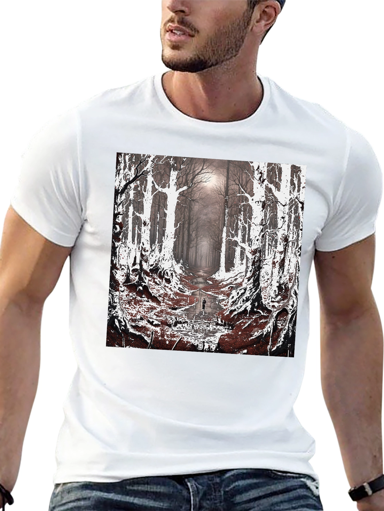 Eerie Forest Graphic Tee - Dark Nature Design