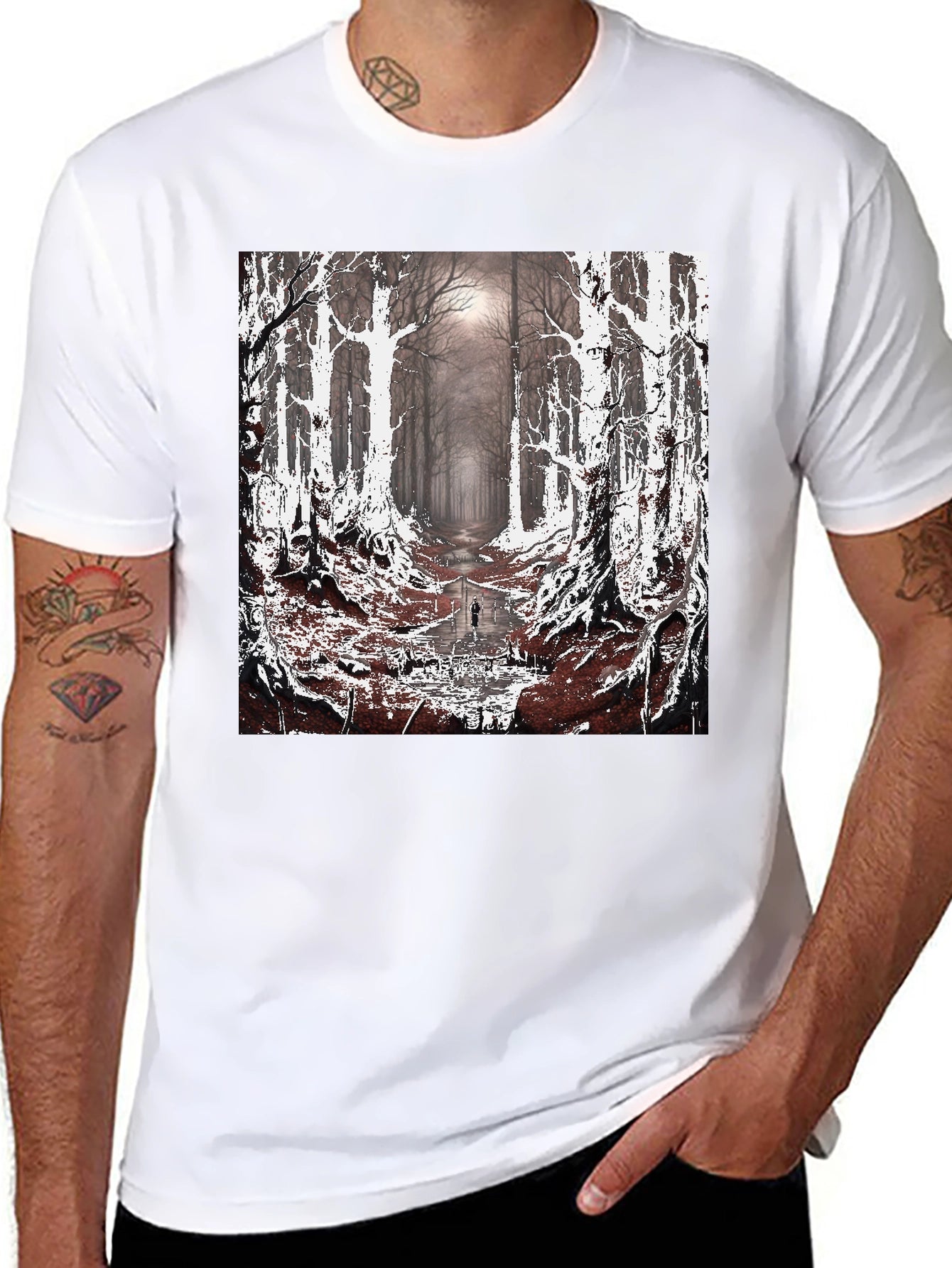 Eerie Forest Graphic Tee - Dark Nature Design