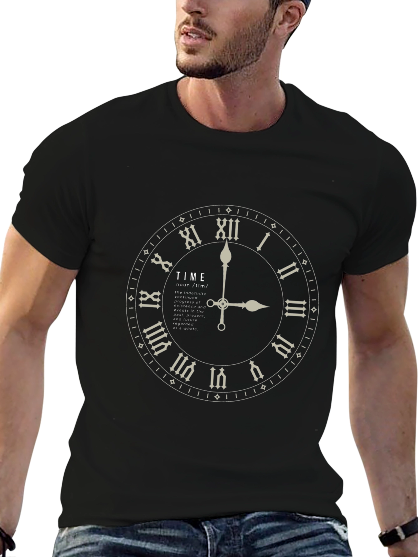 Time Clock Graphic Print Black T-Shirt