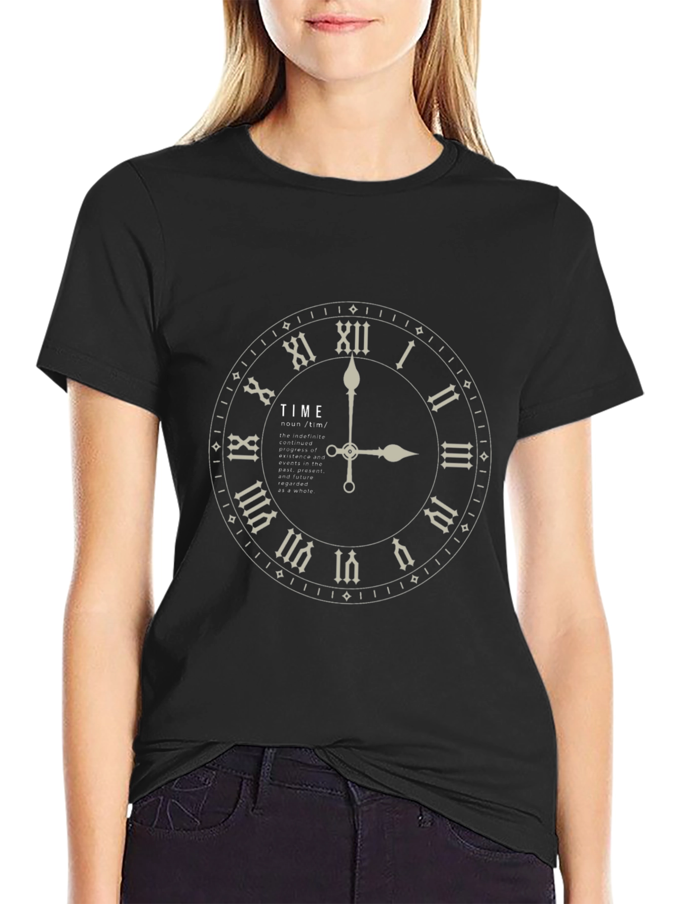Time Clock Graphic Print Black T-Shirt