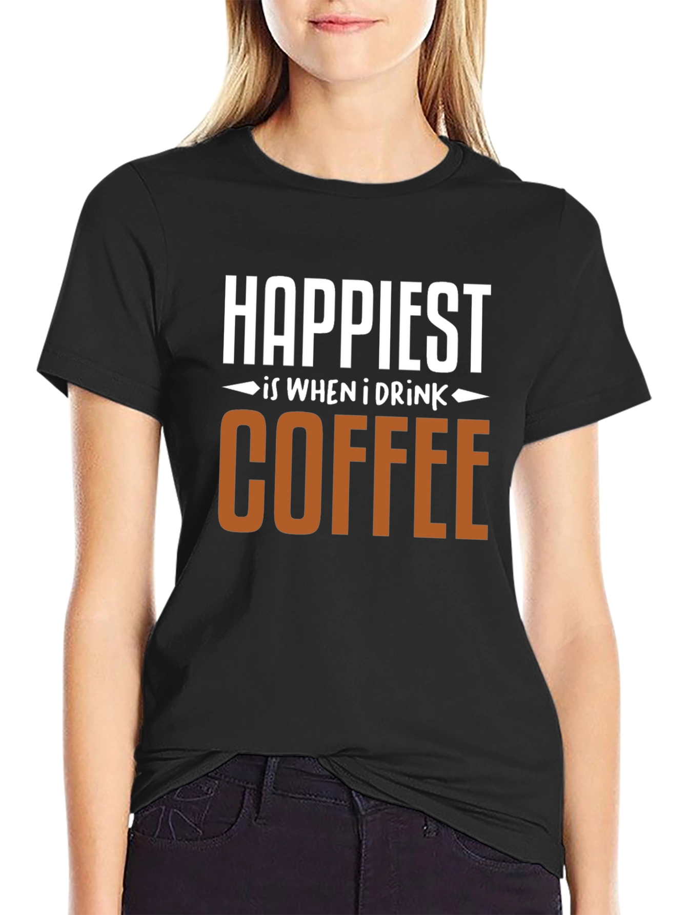 Happiest When I Drink Coffee Graphic Tee - Black