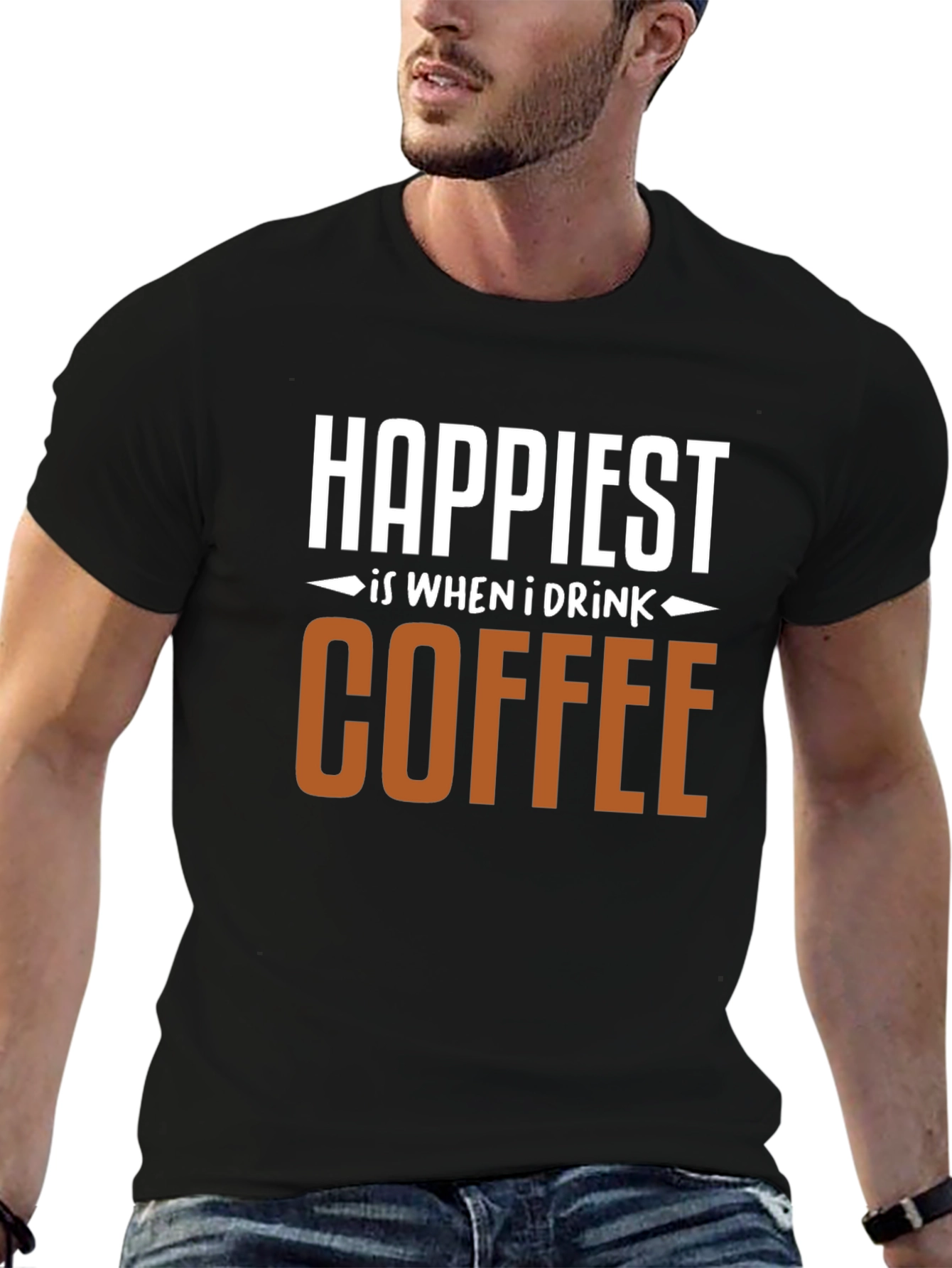 Happiest When I Drink Coffee Graphic Tee - Black