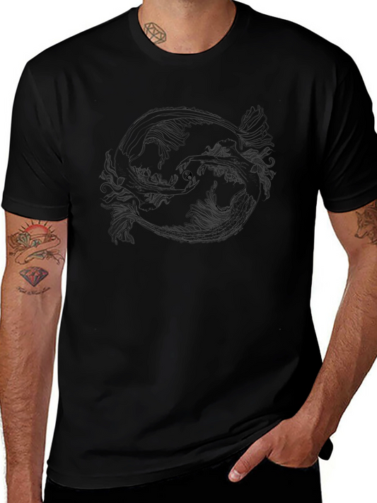 Yin Yang Koi Fish Graphic Tee - Premium Black Cotton T-Shirt