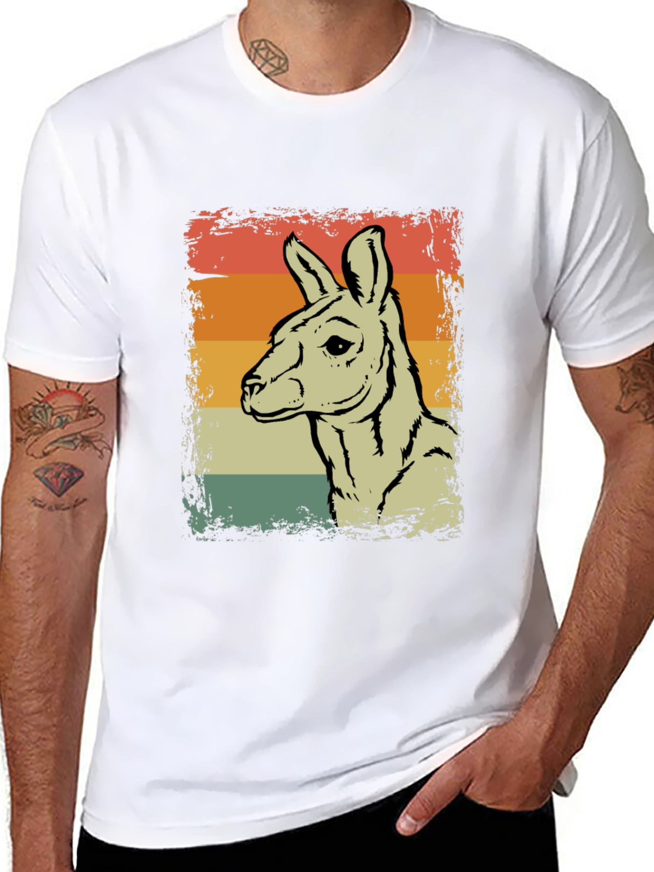 Retro Kangaroo Graphic Tee - Black Crew Neck