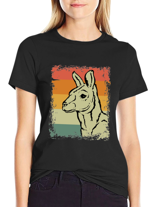 Retro Kangaroo Graphic Tee - Black Crew Neck