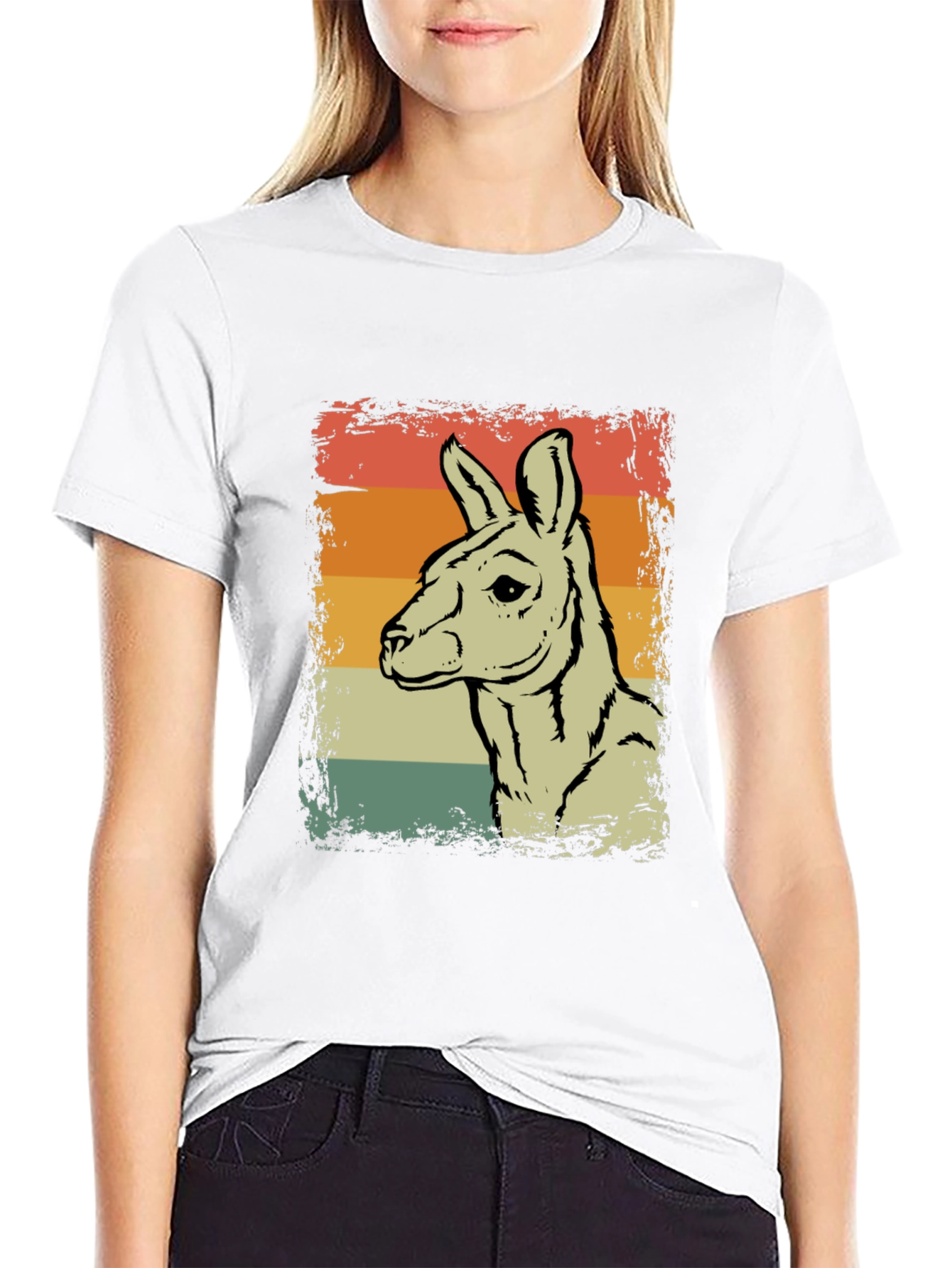 Retro Kangaroo Graphic Tee - Black Crew Neck