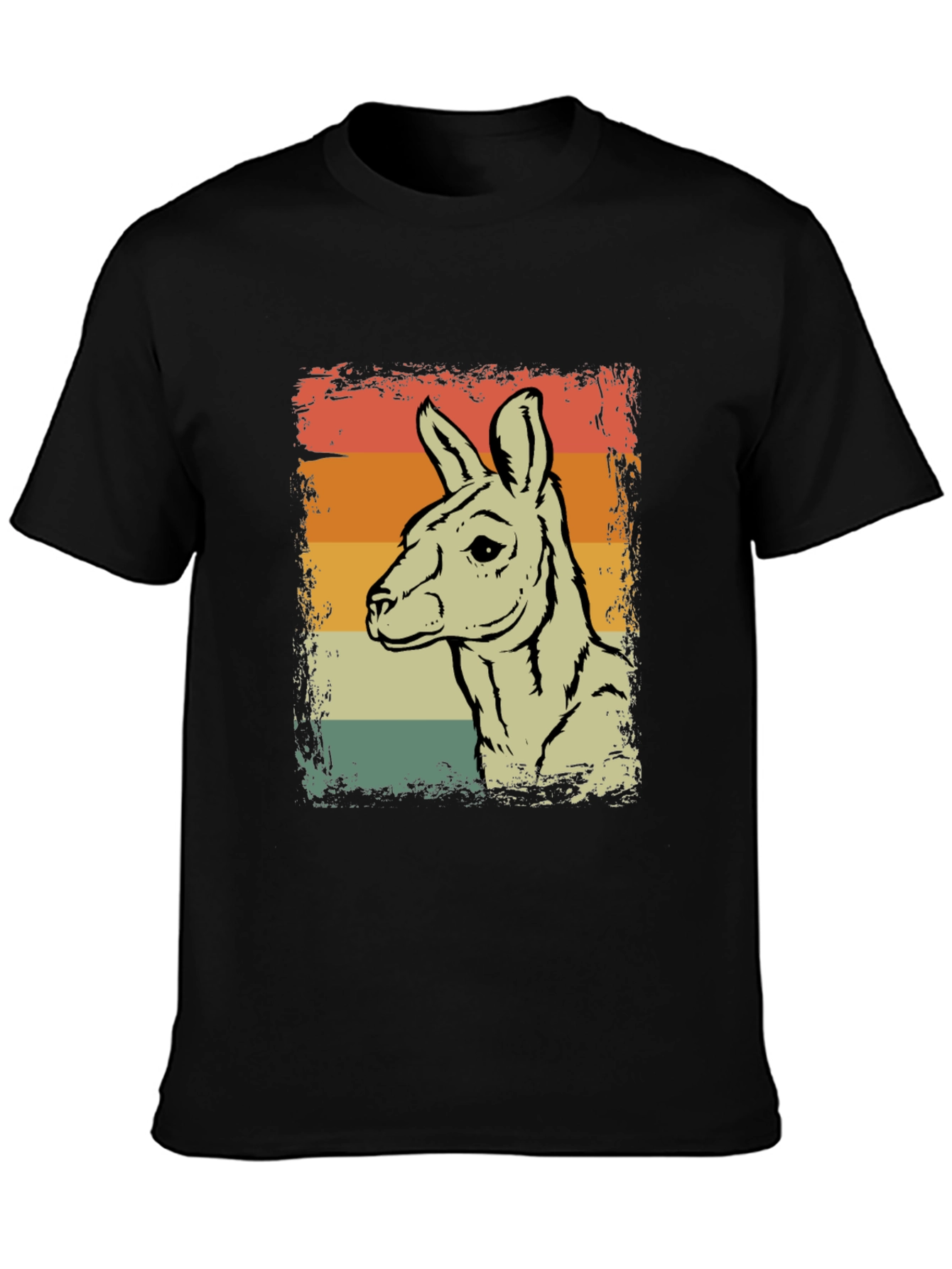 Retro Kangaroo Graphic Tee - Black Crew Neck