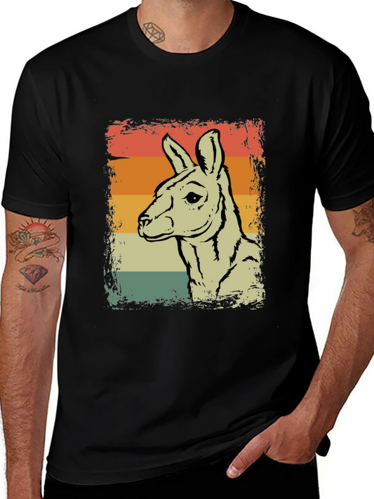 Retro Kangaroo Graphic Tee - Black Crew Neck