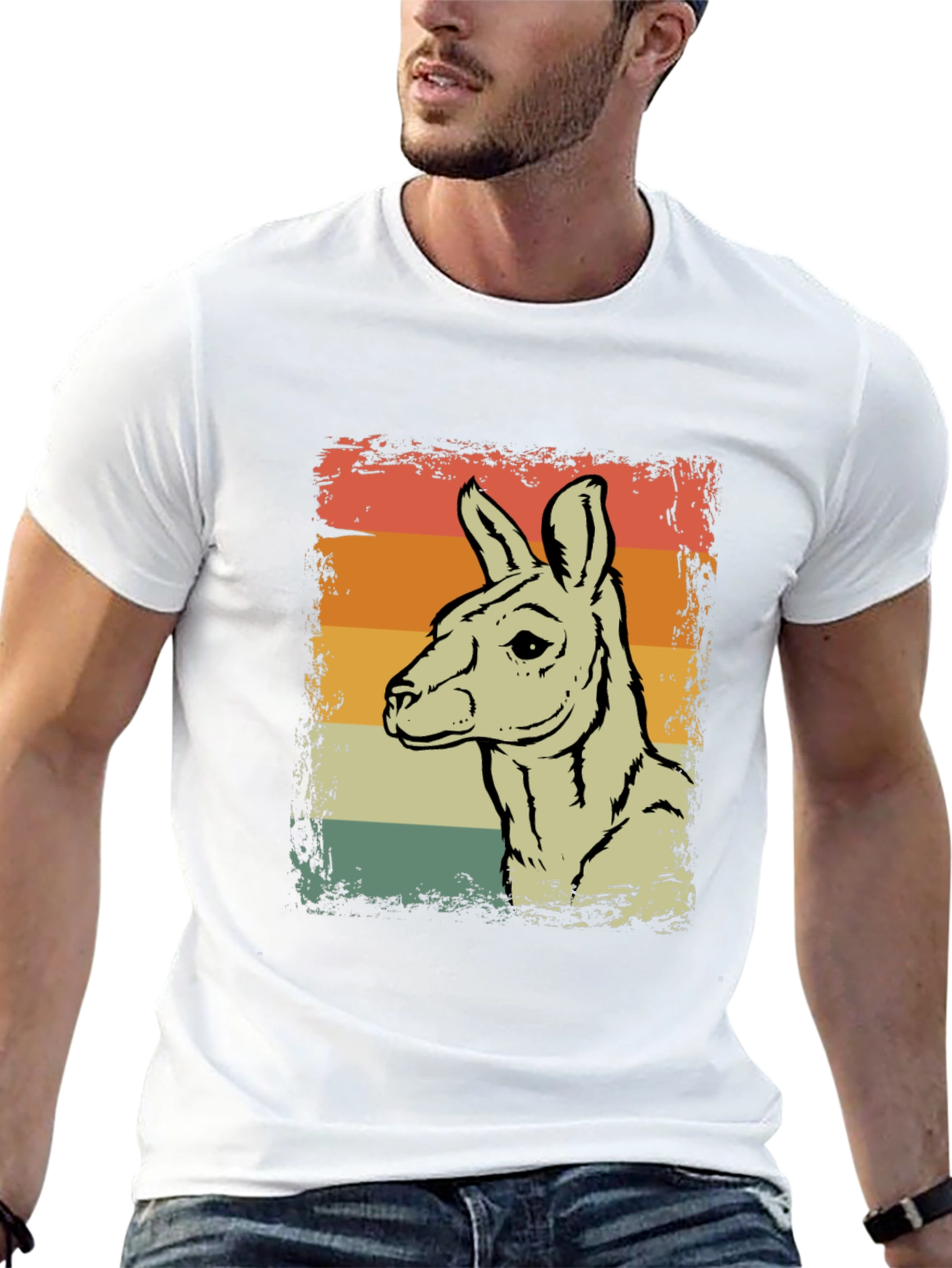 Retro Kangaroo Graphic Tee - Black Crew Neck