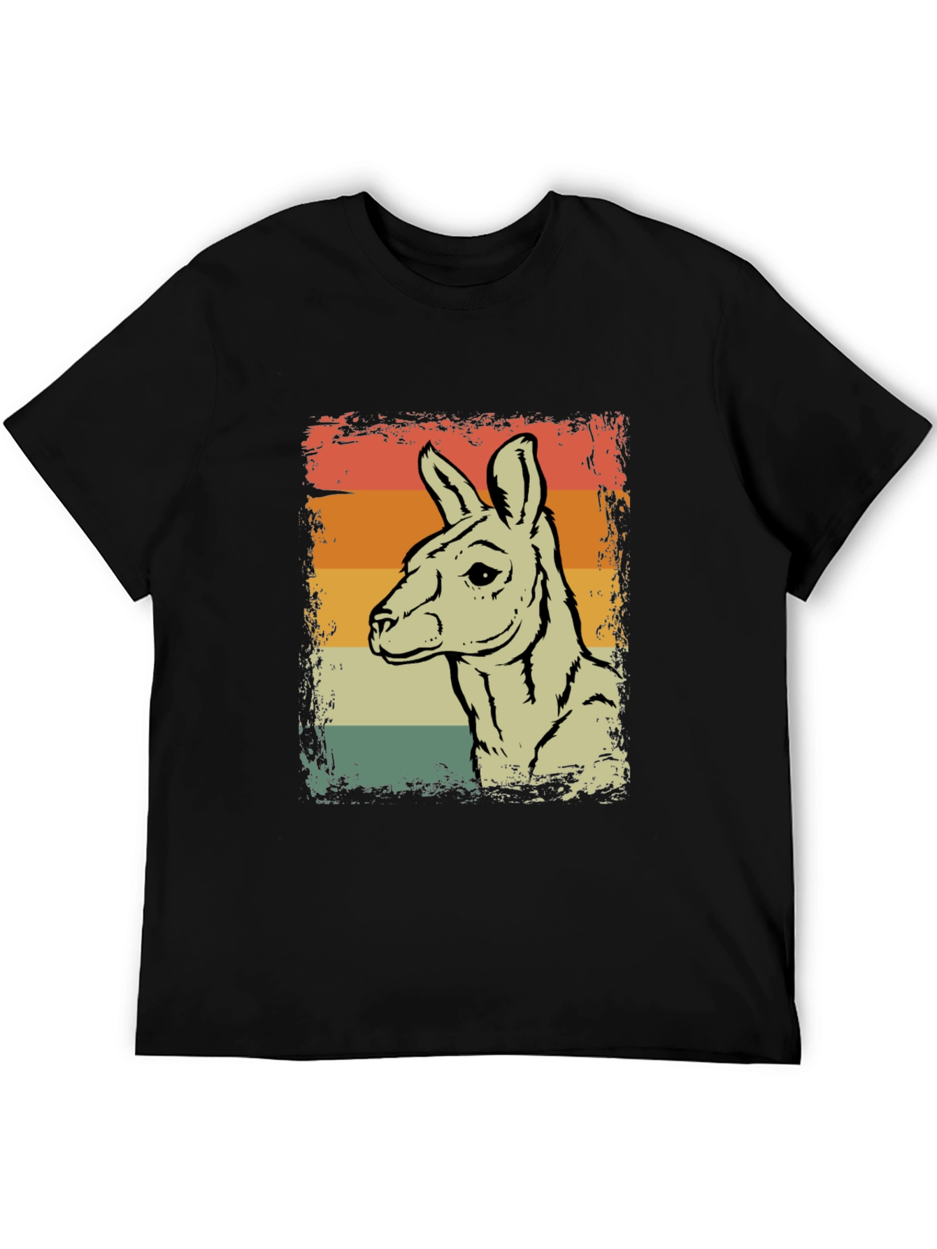 Retro Kangaroo Graphic Tee - Black Crew Neck