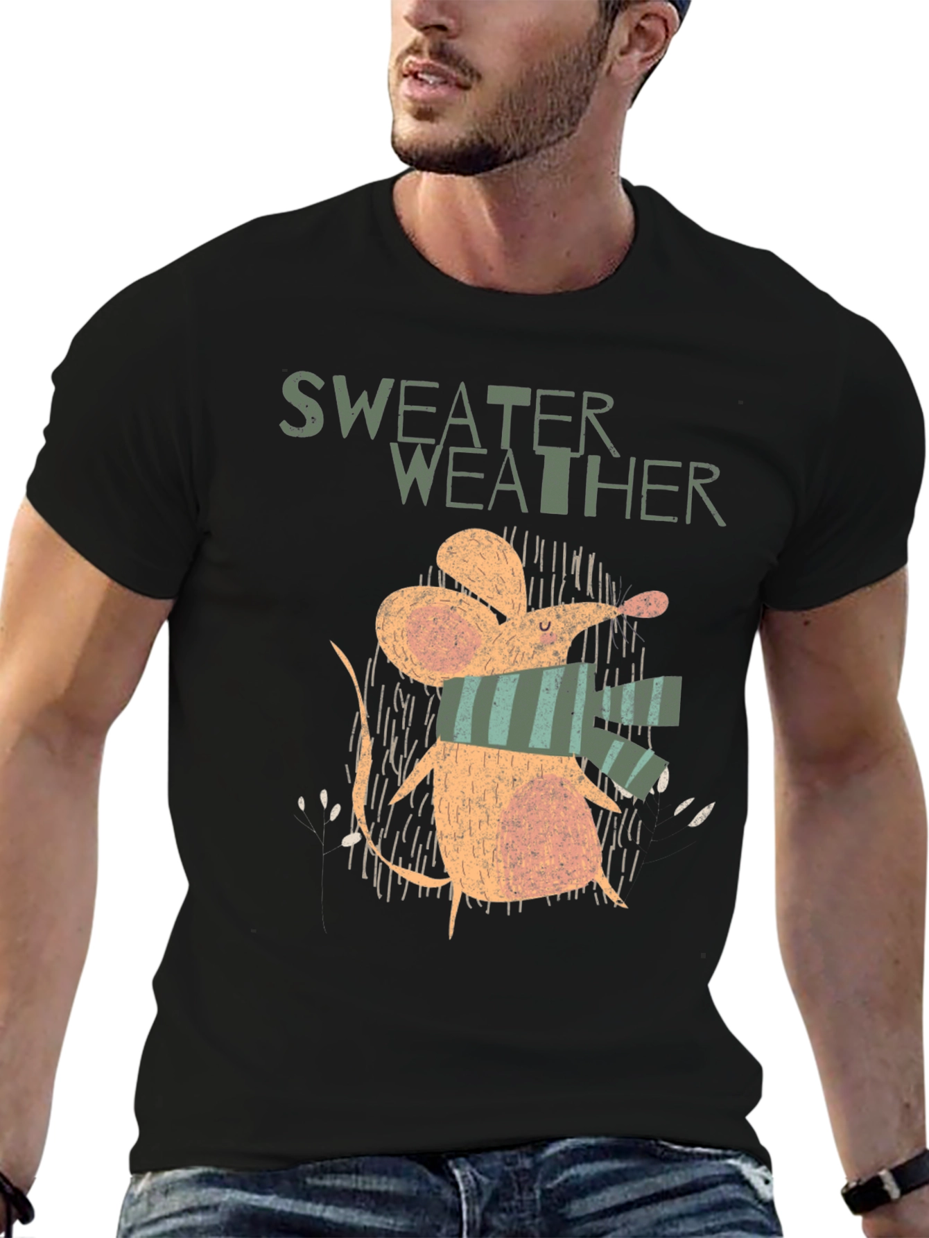 Sweater Weather Mouse Graphic Tee - Cozy Winter Shirt