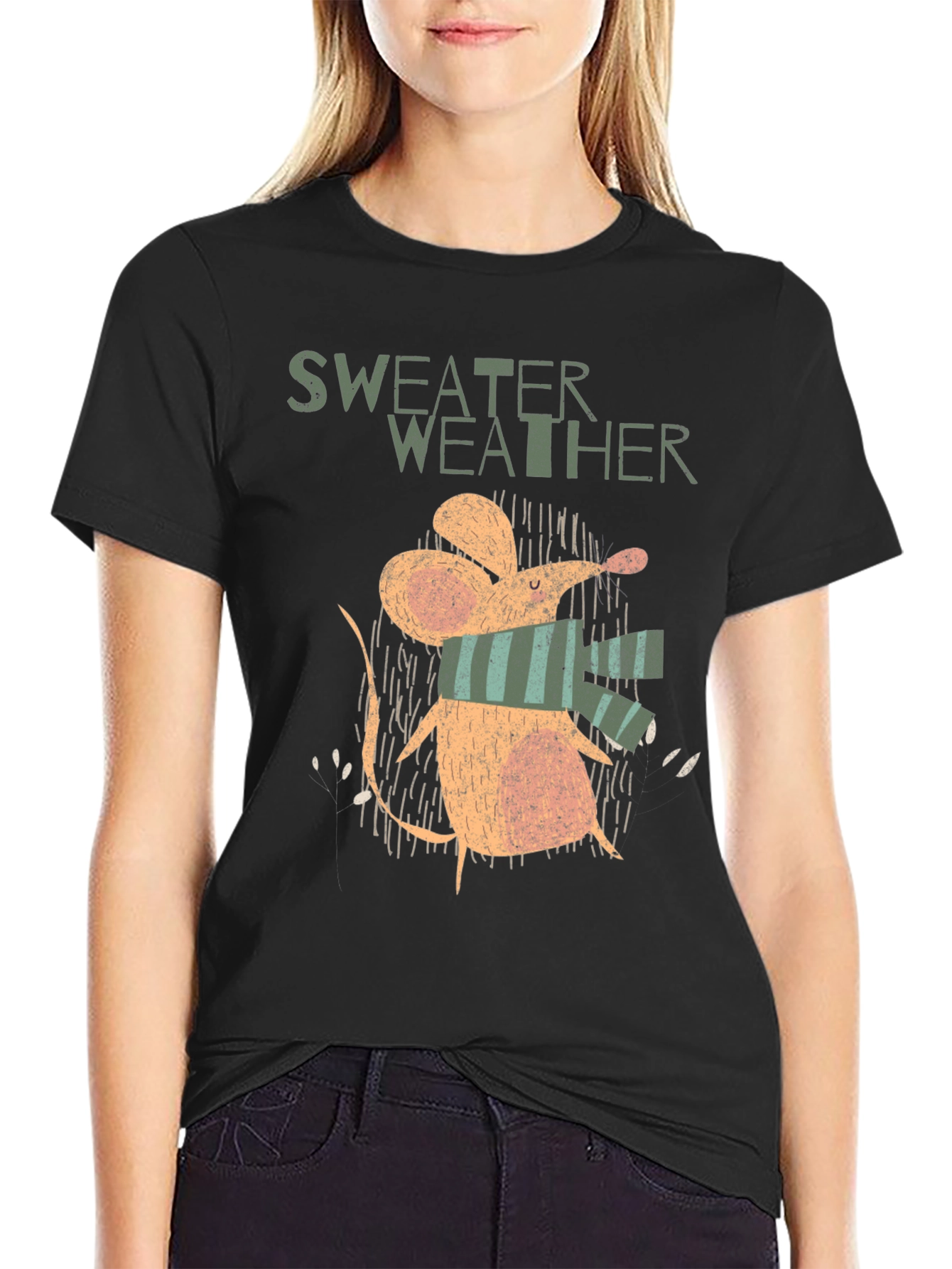 Sweater Weather Mouse Graphic Tee - Cozy Winter Shirt