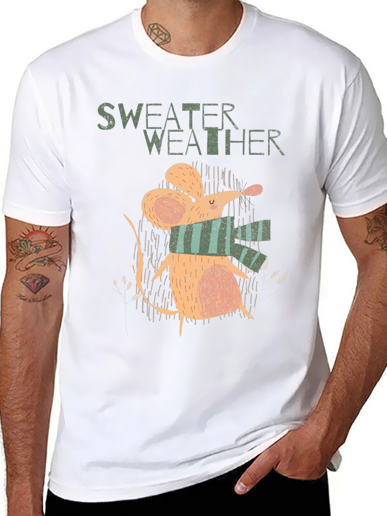 Sweater Weather Mouse Graphic Tee - Cozy Winter Shirt