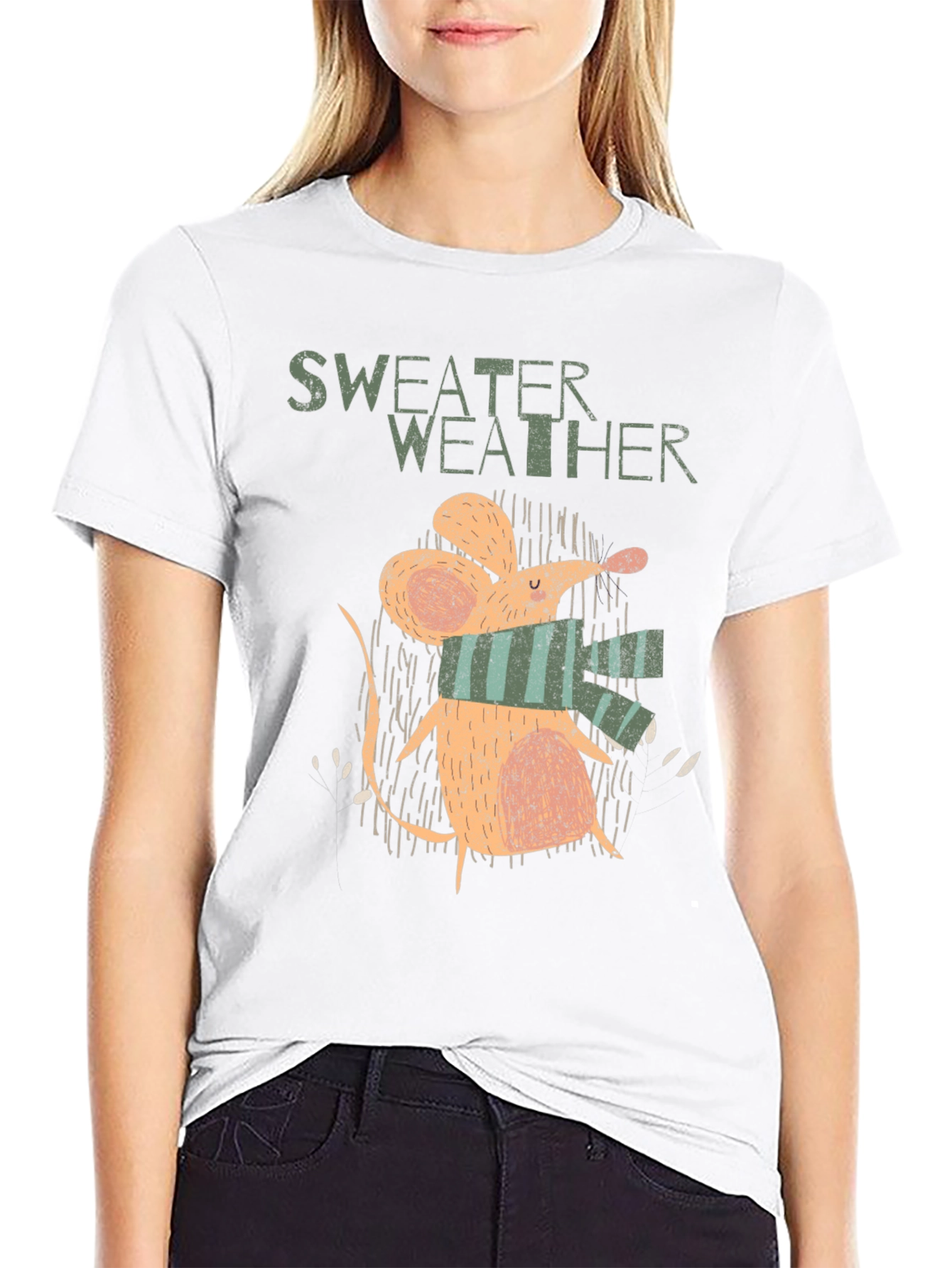 Sweater Weather Mouse Graphic Tee - Cozy Winter Shirt