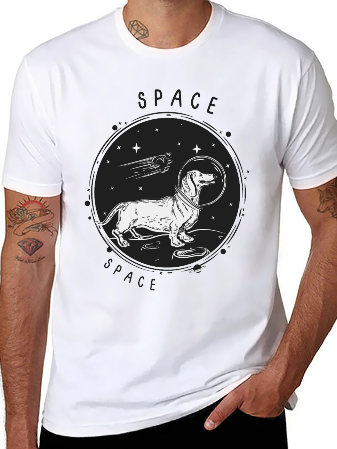 Dachshund Space Dog T-Shirt - Unisex Black Tee