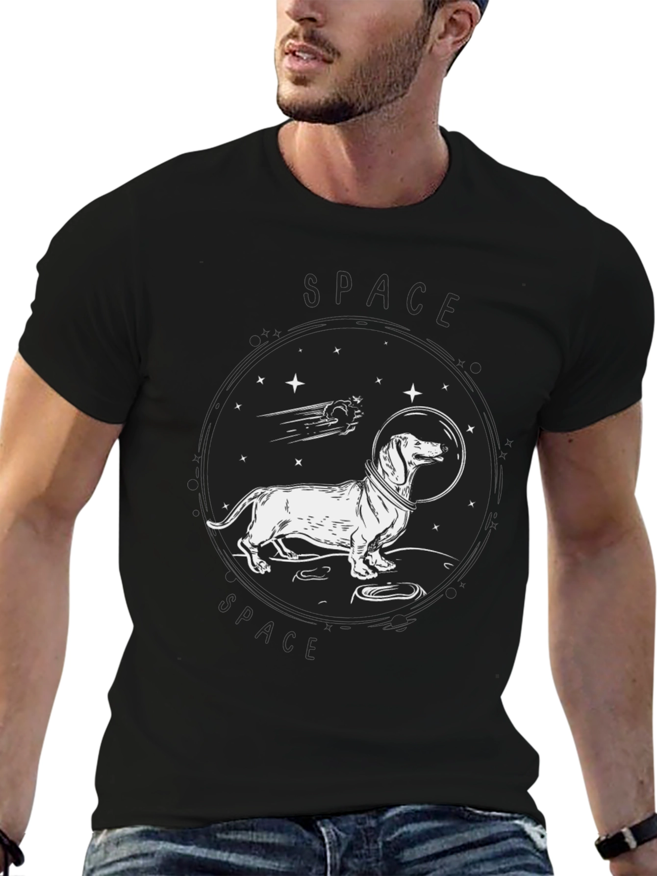 Dachshund Space Dog T-Shirt - Unisex Black Tee