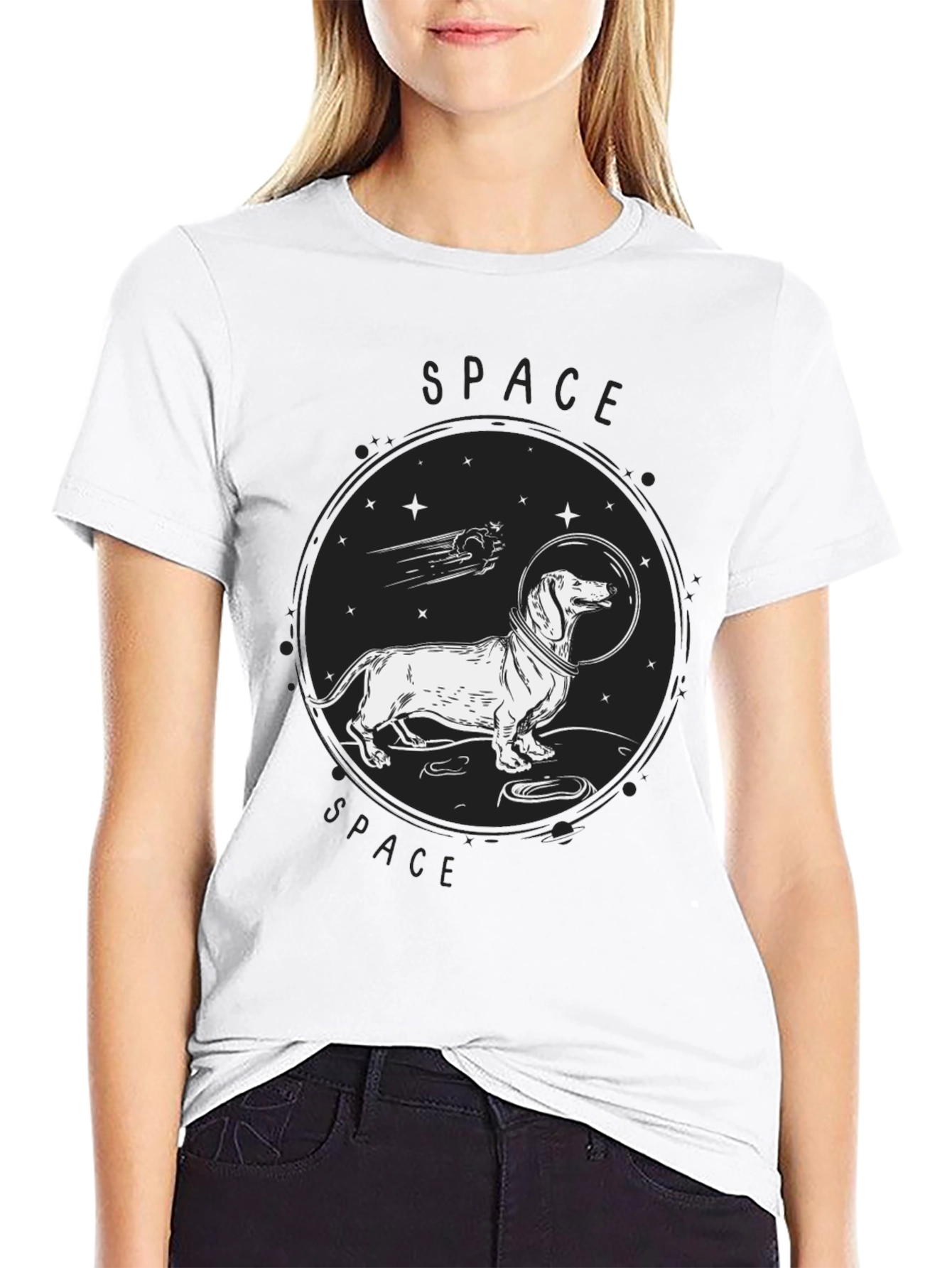 Dachshund Space Dog T-Shirt - Unisex Black Tee