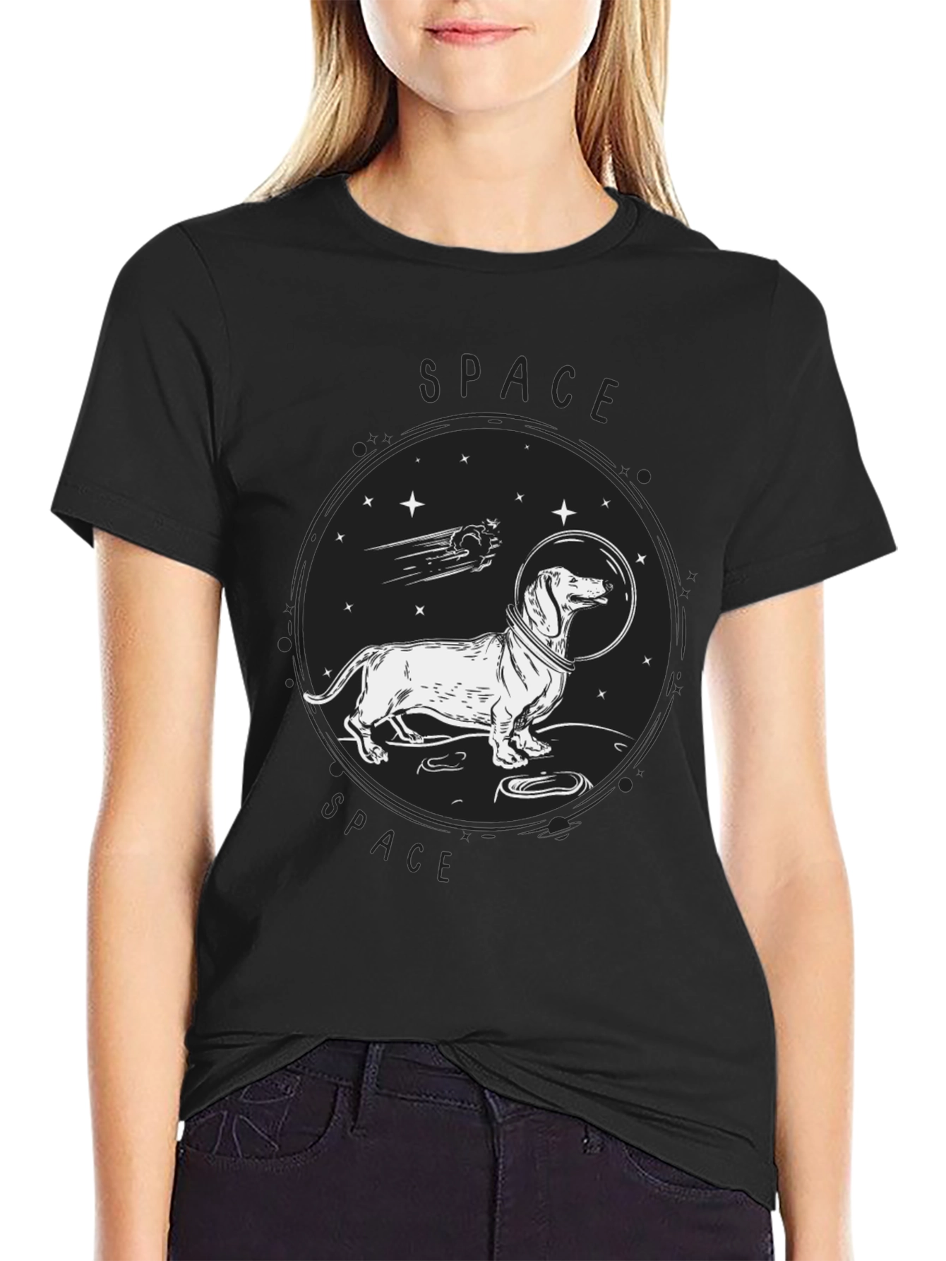 Dachshund Space Dog T-Shirt - Unisex Black Tee
