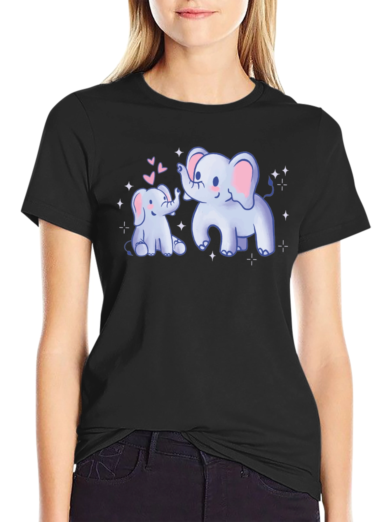 Cute Elephant Mom & Baby Black T-Shirt