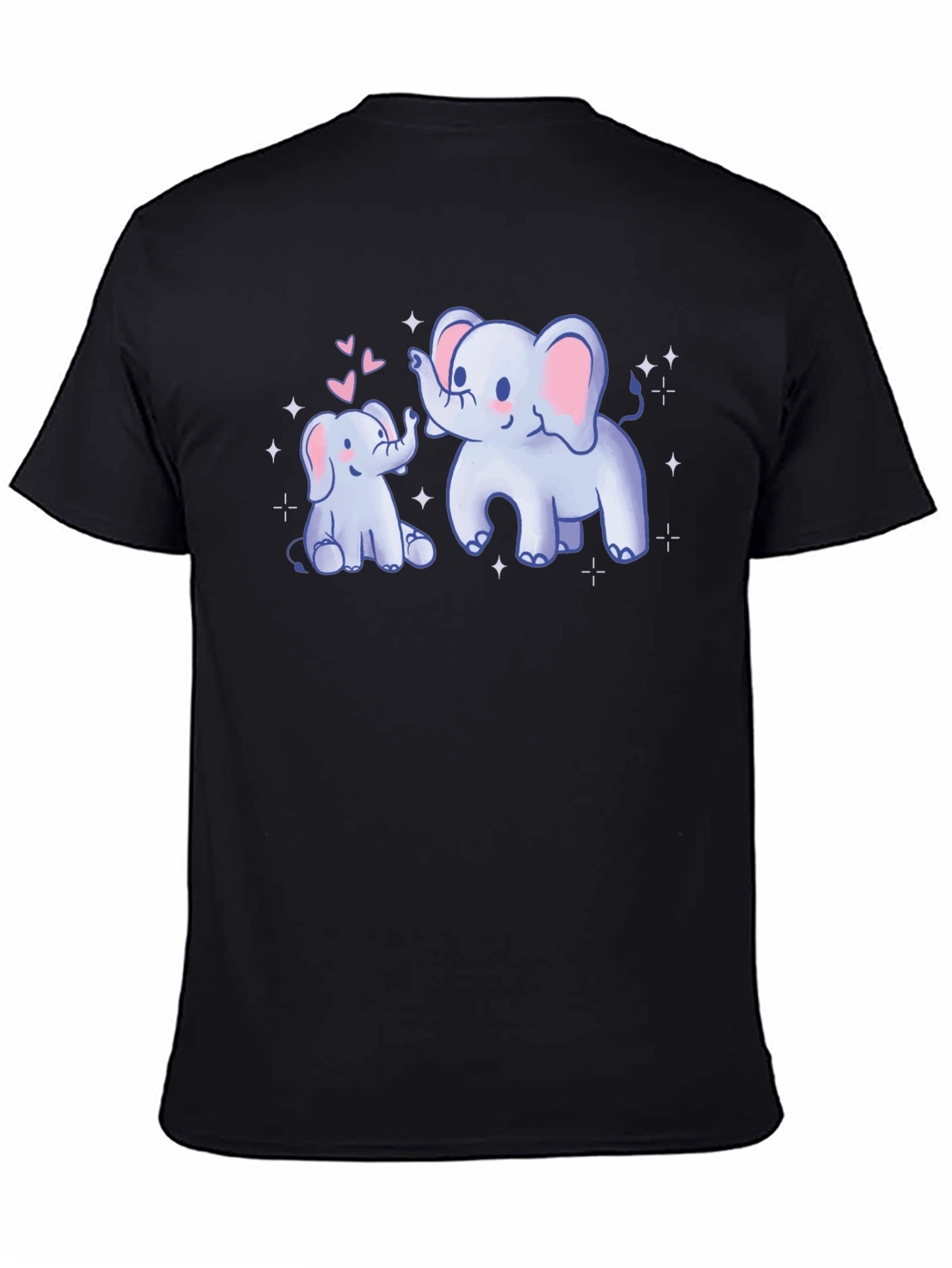 Cute Elephant Mom & Baby Black T-Shirt