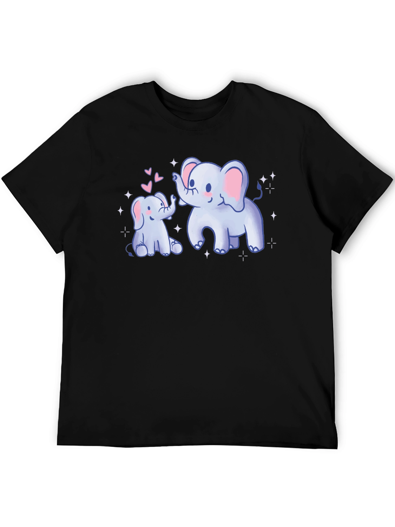 Cute Elephant Mom & Baby Black T-Shirt