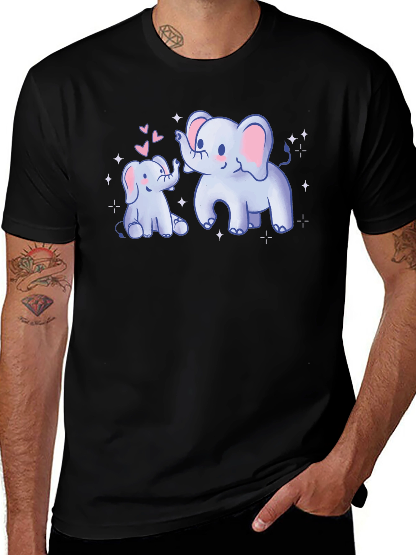 Cute Elephant Mom & Baby Black T-Shirt