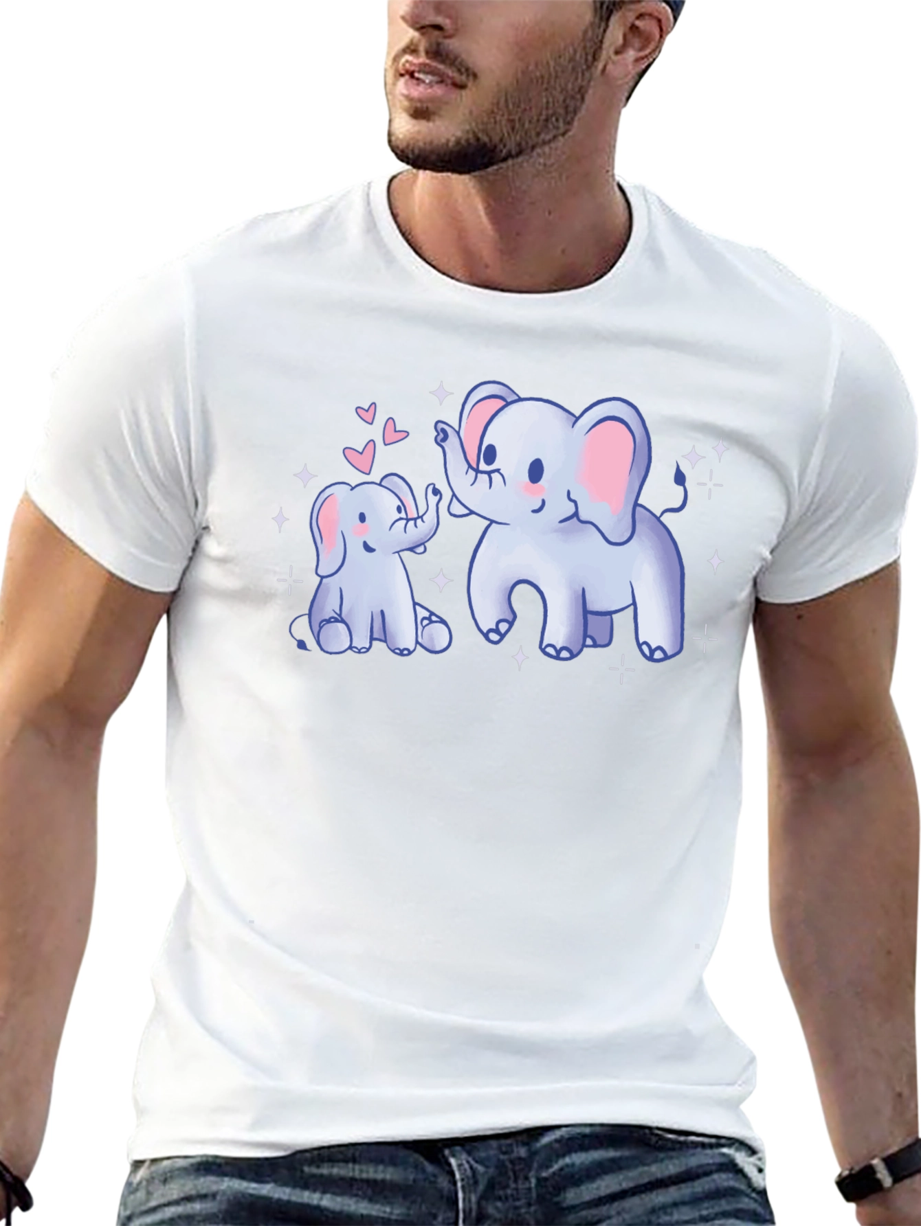 Cute Elephant Mom & Baby Black T-Shirt