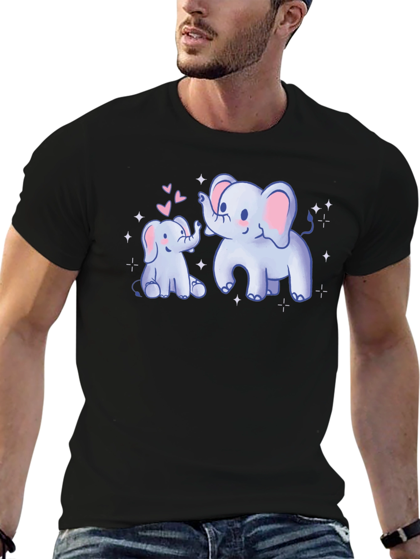 Cute Elephant Mom & Baby Black T-Shirt