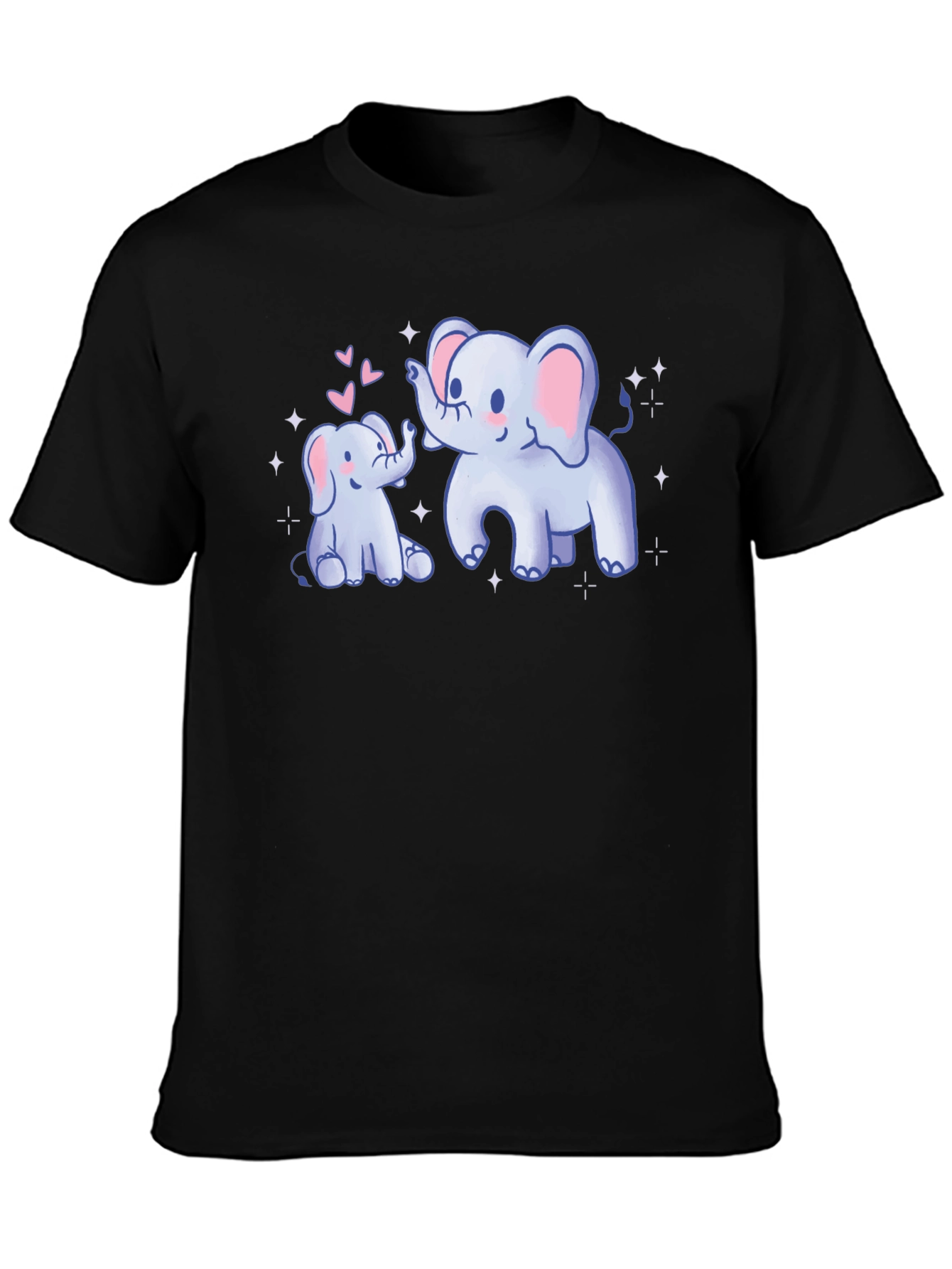 Cute Elephant Mom & Baby Black T-Shirt