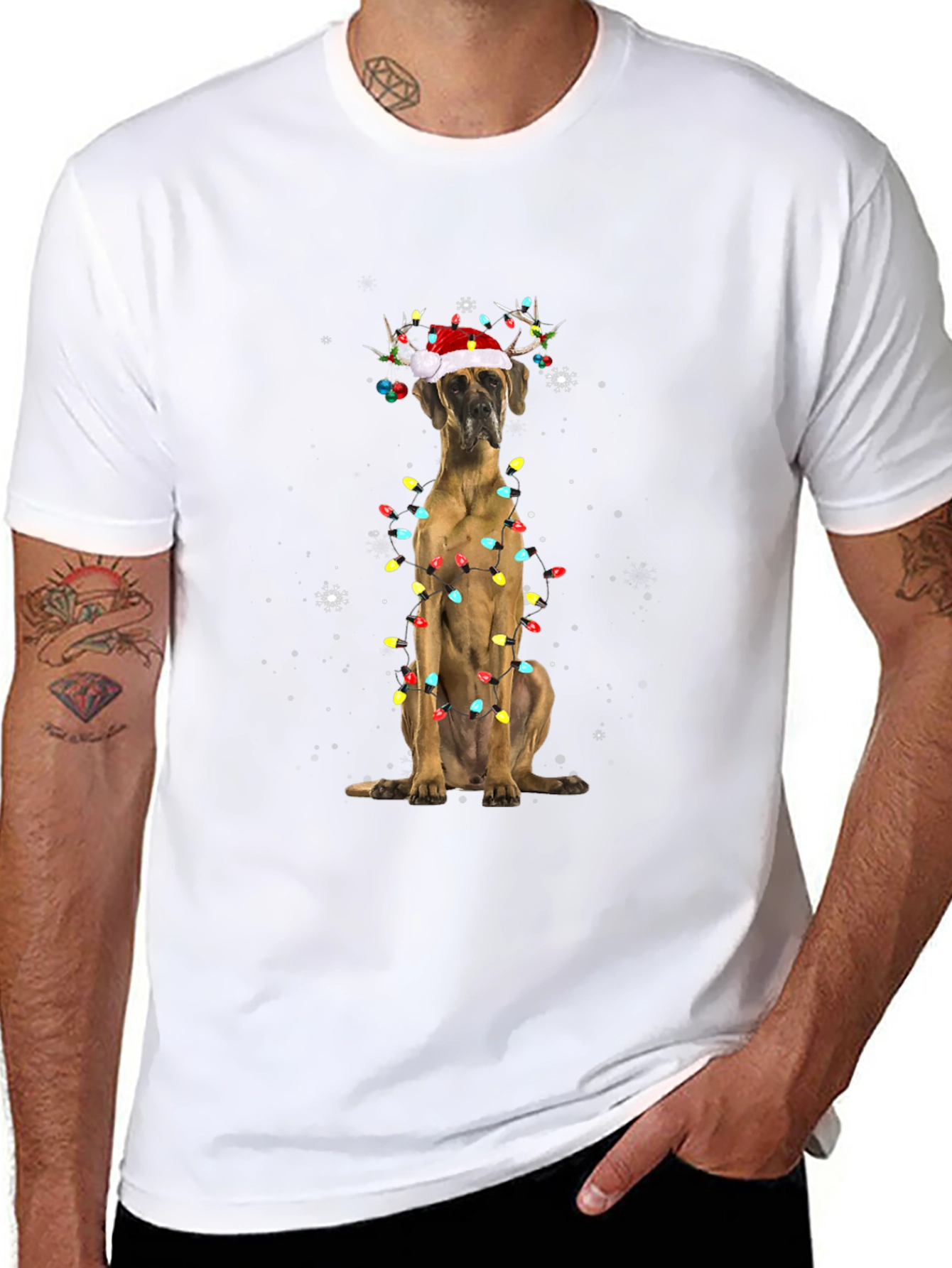Holiday Dog T-Shirt - Great Dane Christmas Lights