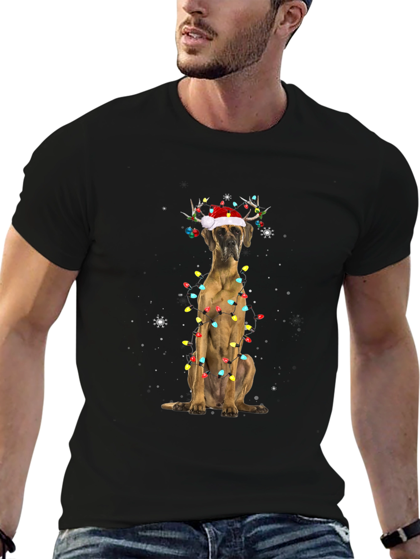 Holiday Dog T-Shirt - Great Dane Christmas Lights