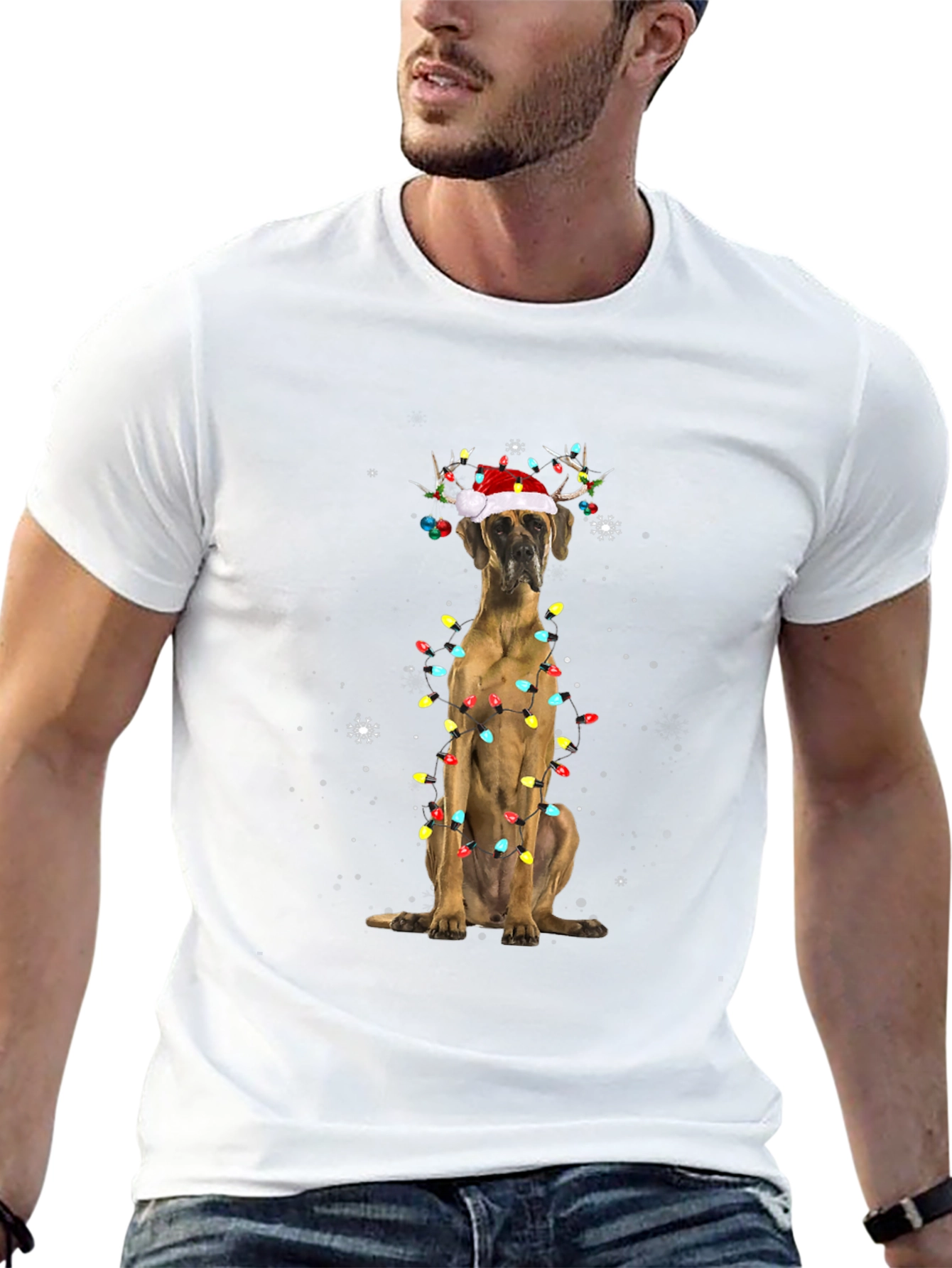 Holiday Dog T-Shirt - Great Dane Christmas Lights