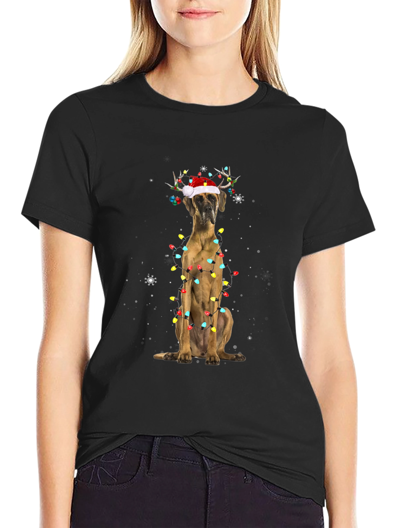 Holiday Dog T-Shirt - Great Dane Christmas Lights