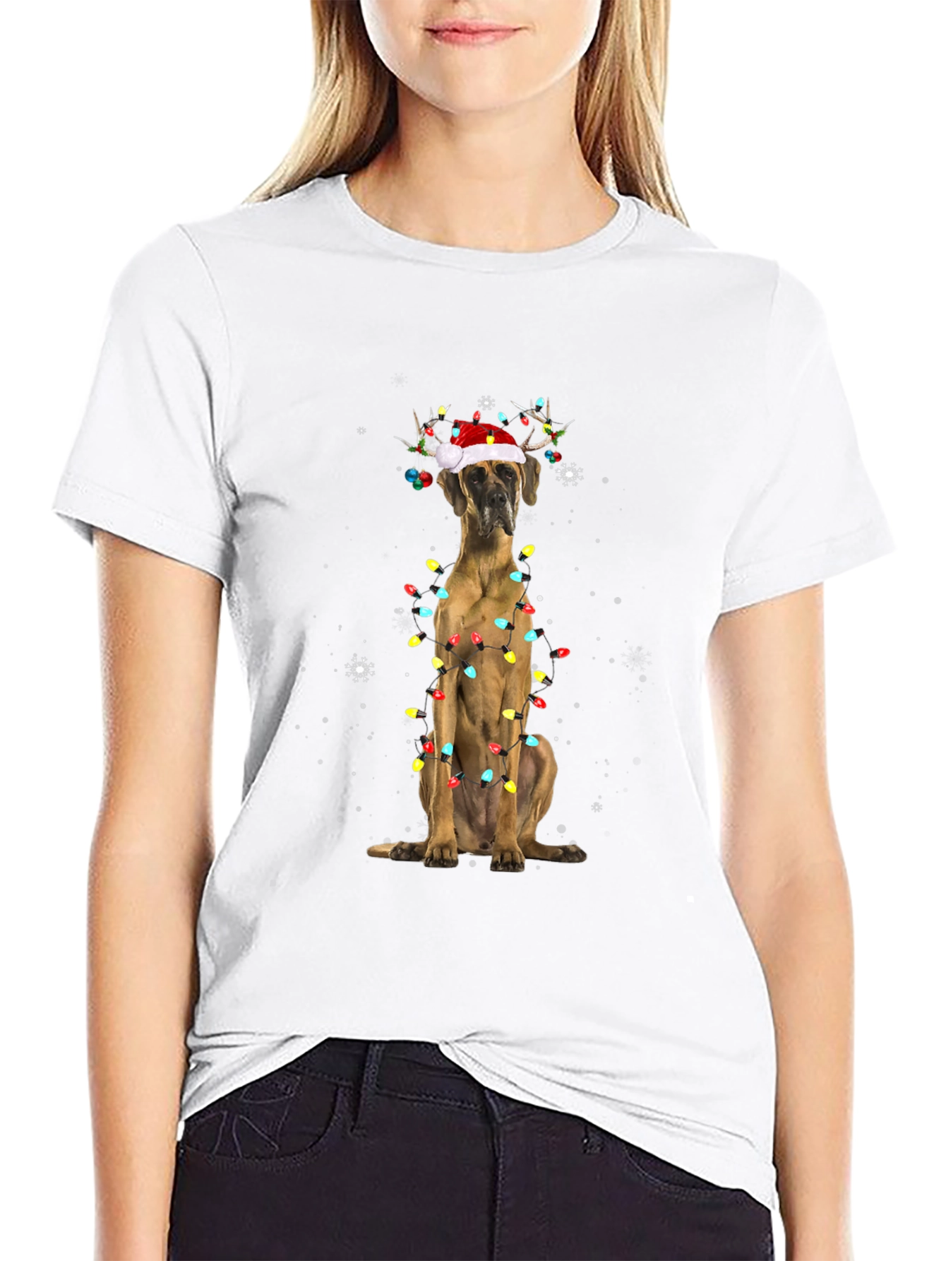 Holiday Dog T-Shirt - Great Dane Christmas Lights