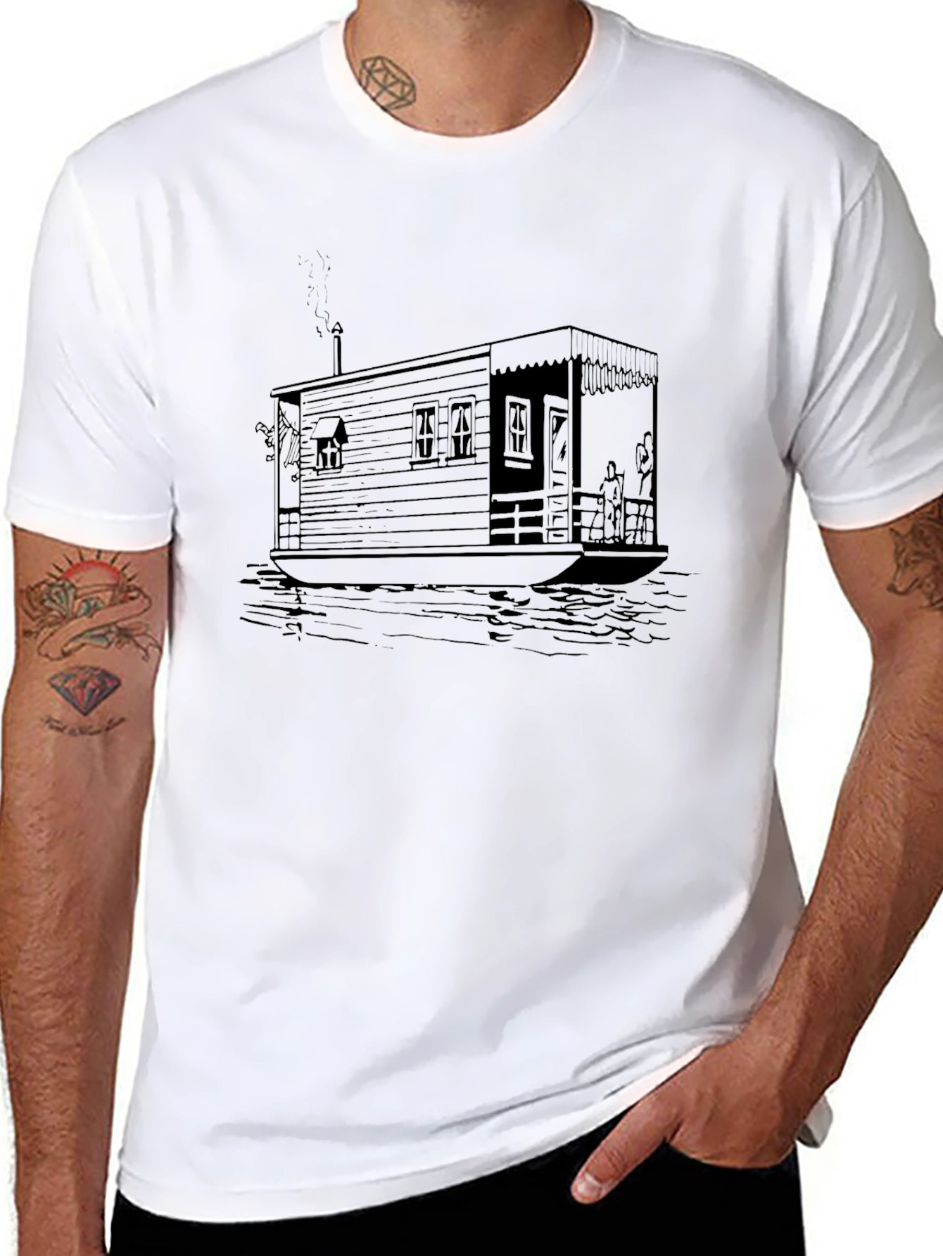 Houseboat Graphic Tee - Black Cotton Casual Shirt