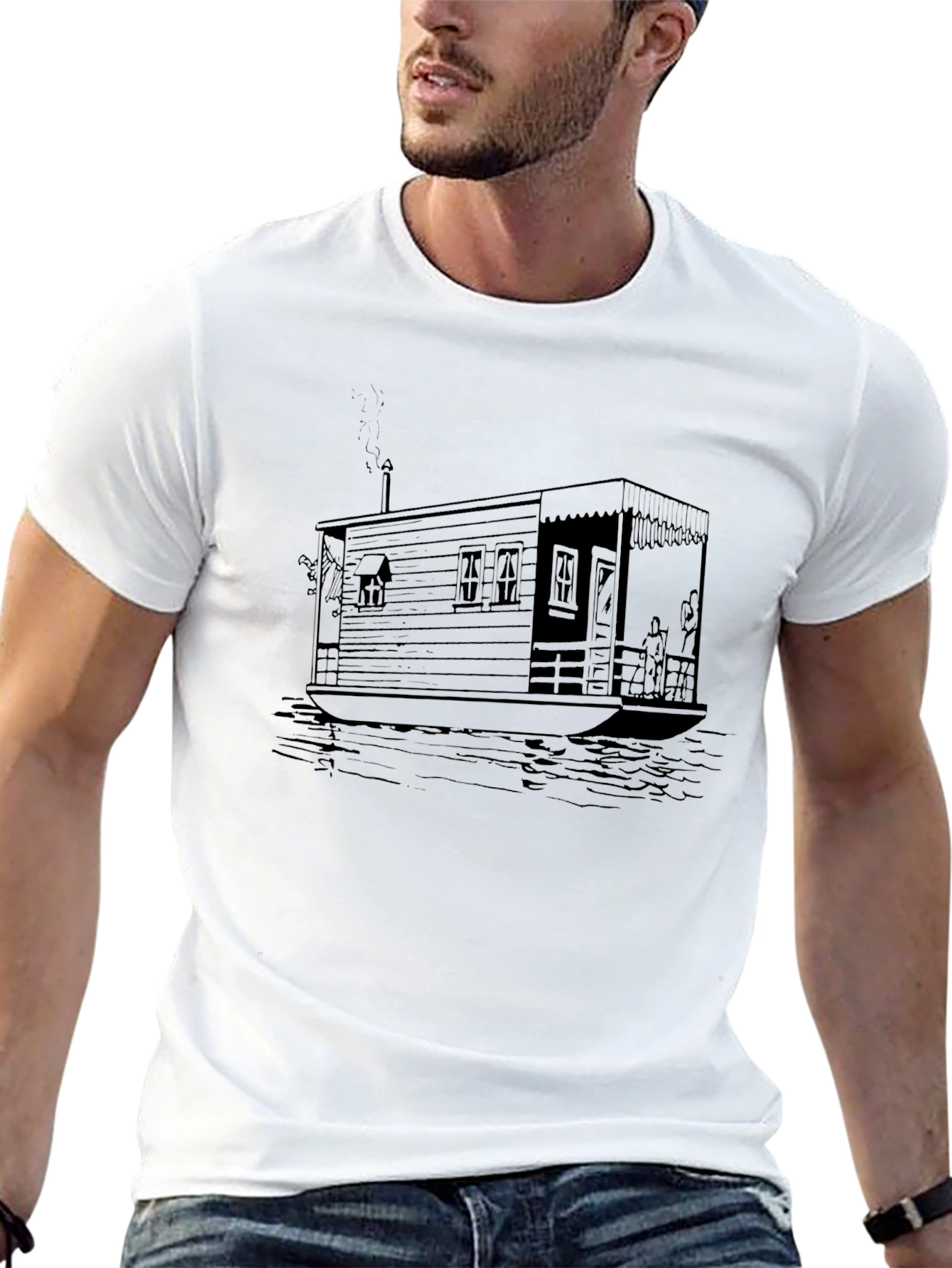 Houseboat Graphic Tee - Black Cotton Casual Shirt
