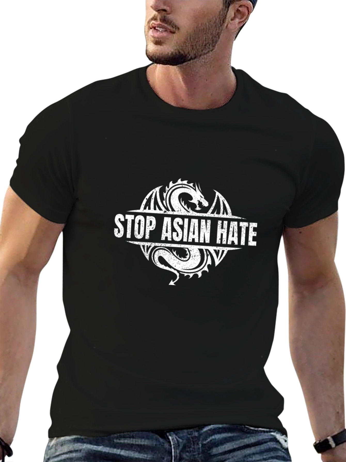 Stop Asian Hate Dragon Graphic Tee - Black