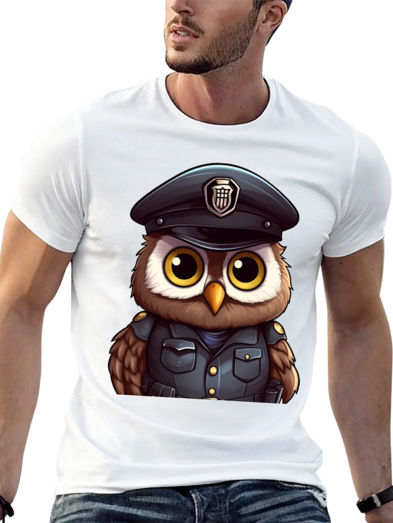 Police Owl T-Shirt - Unique Cartoon Design