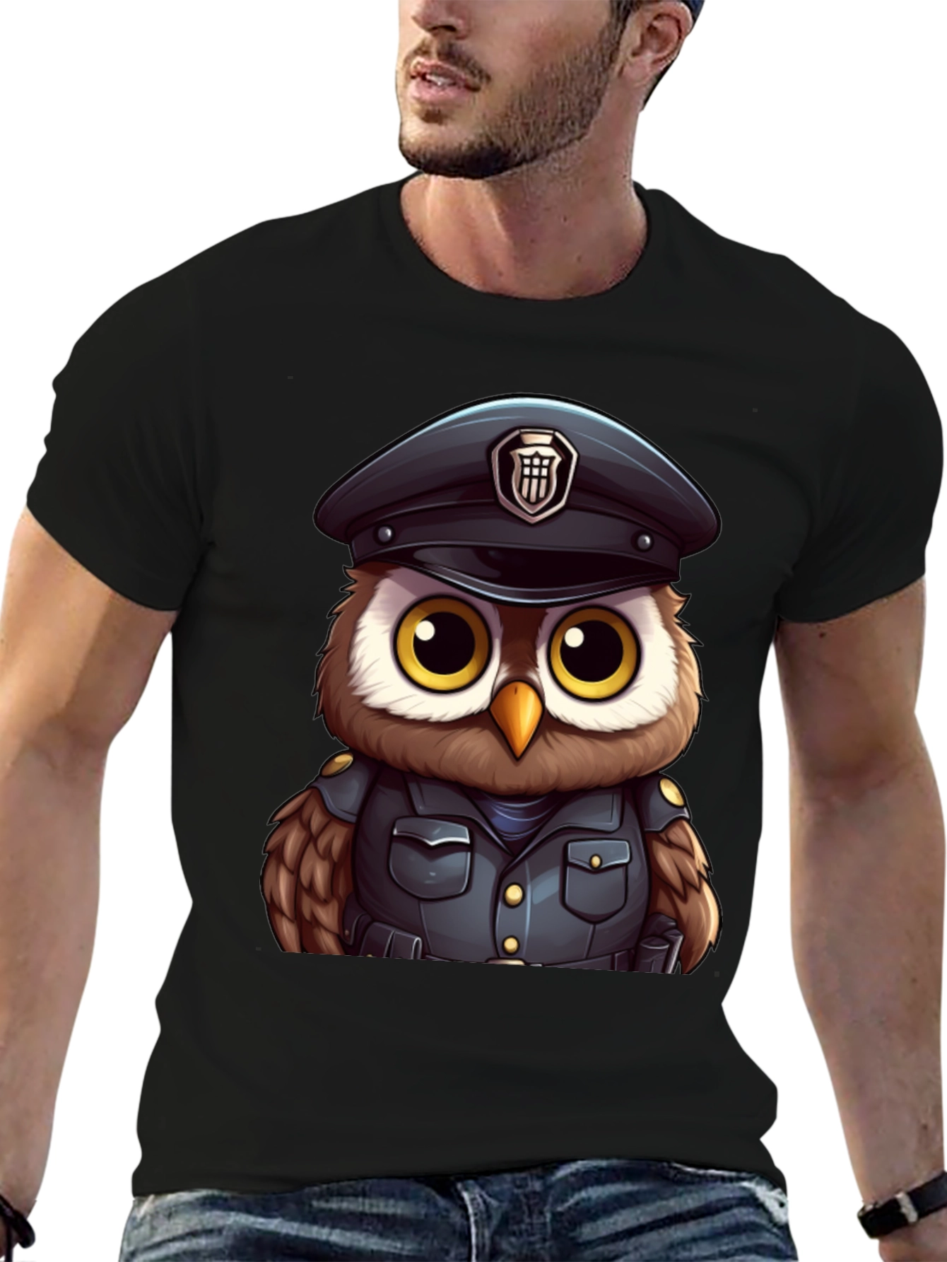 Police Owl T-Shirt - Unique Cartoon Design