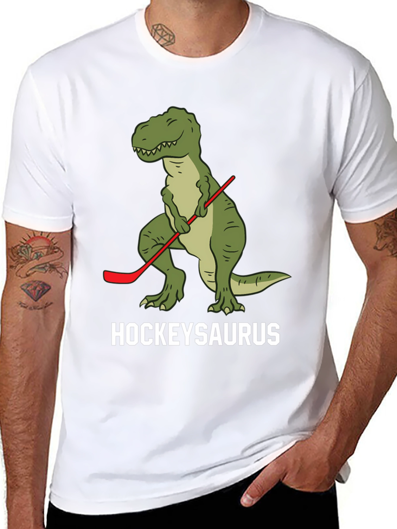 Hockey T-Rex Black T-Shirt - HockeySaurus