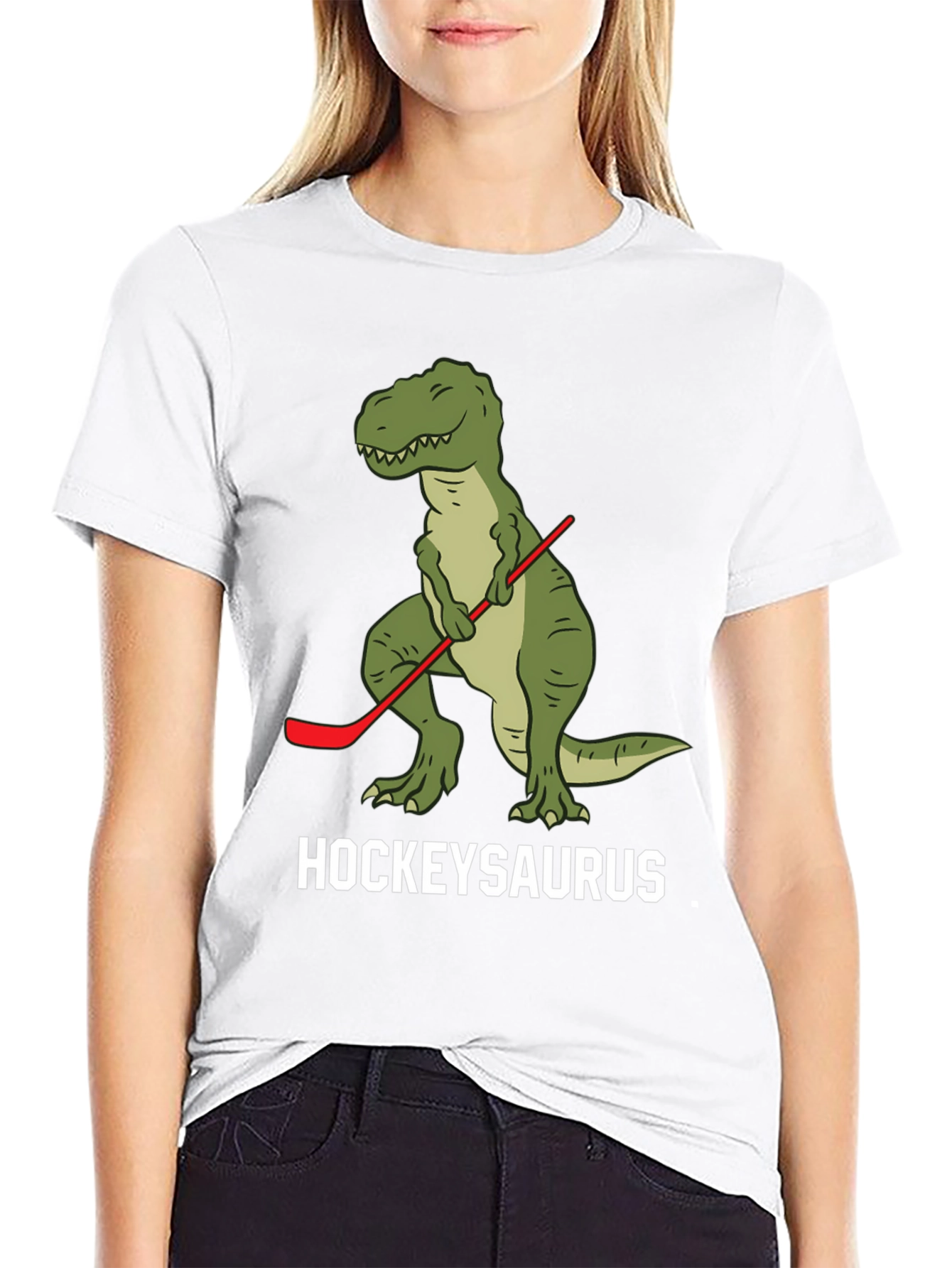 Hockey T-Rex Black T-Shirt - HockeySaurus