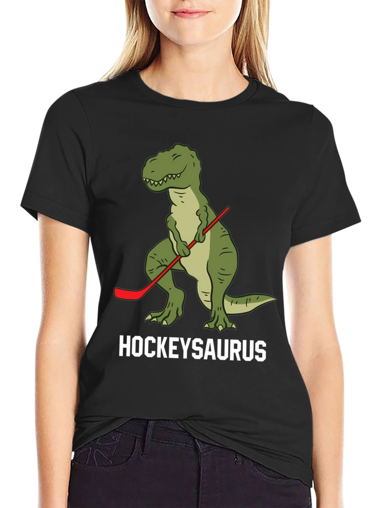 Hockey T-Rex Black T-Shirt - HockeySaurus