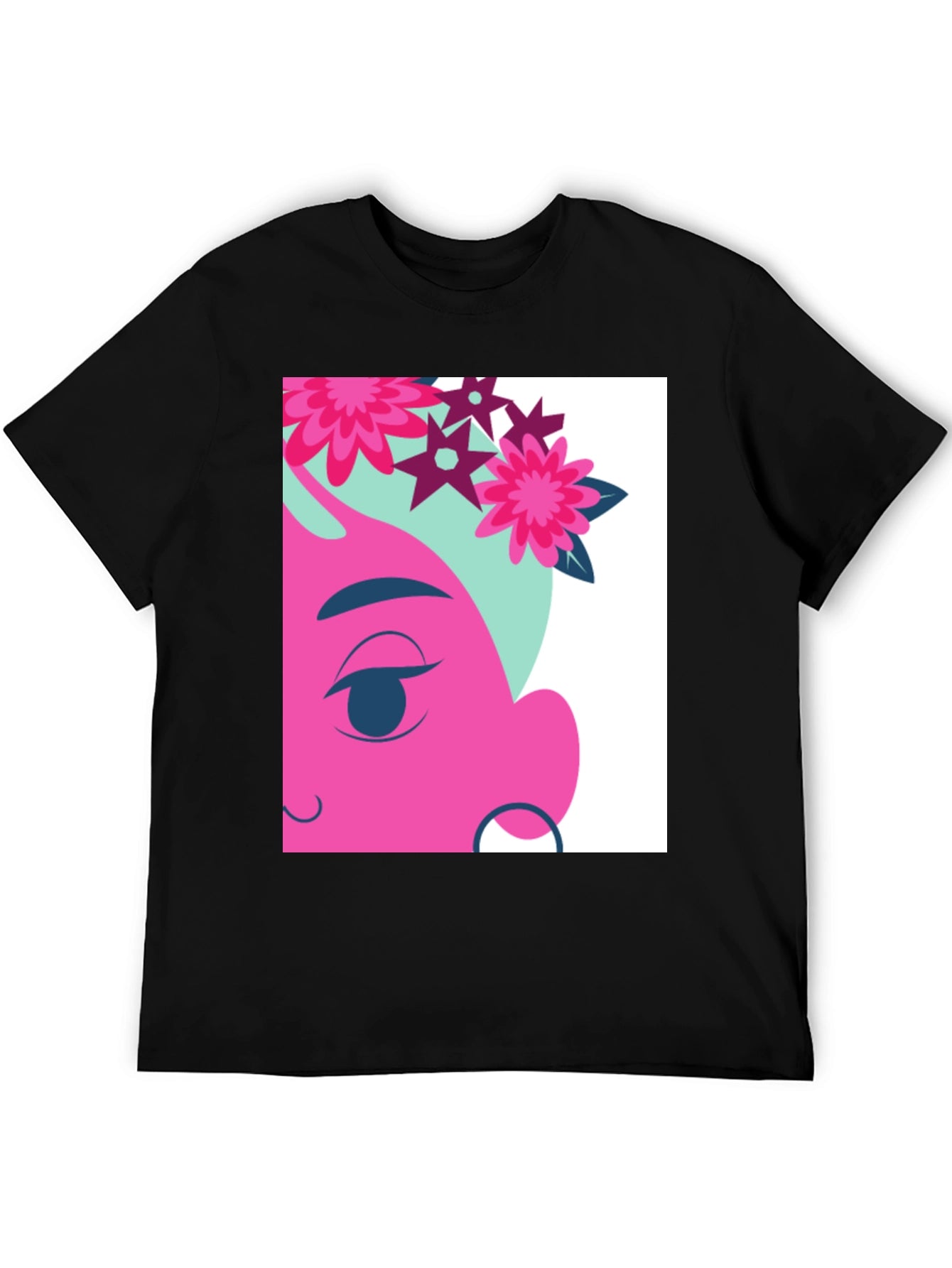 Floral Cartoon Graphic Black T-Shirt