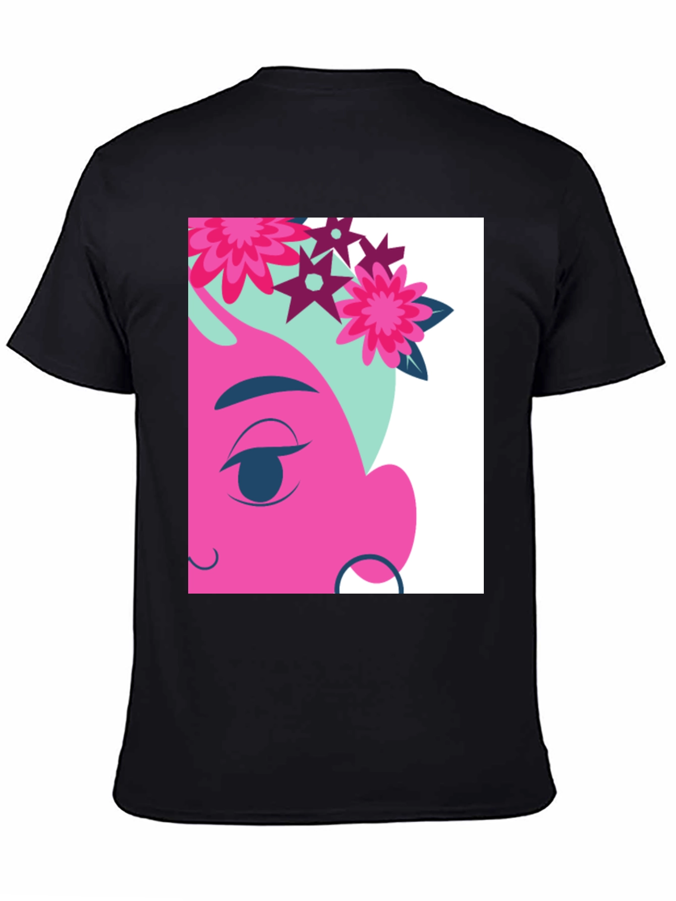 Floral Cartoon Graphic Black T-Shirt