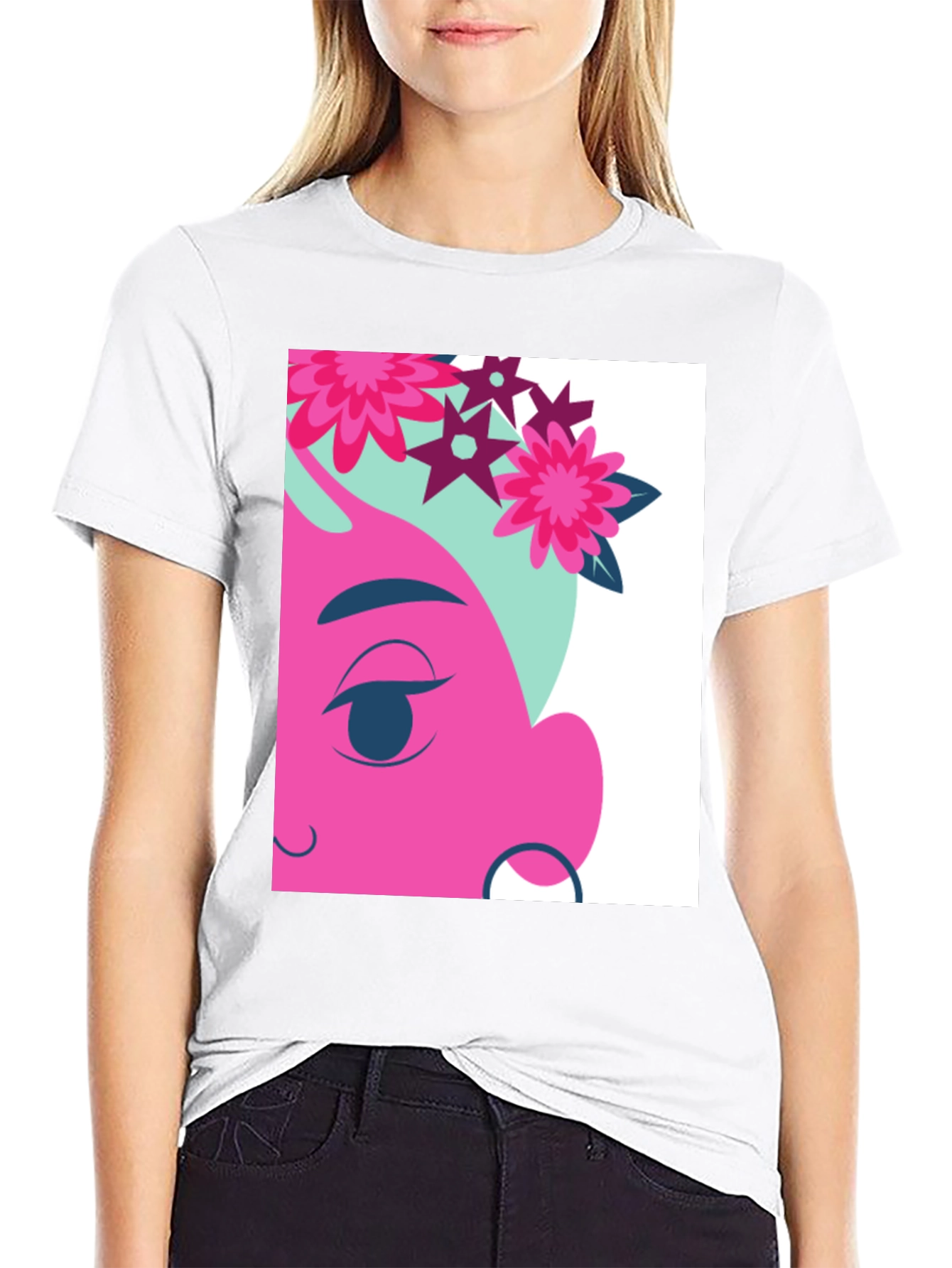 Floral Cartoon Graphic Black T-Shirt
