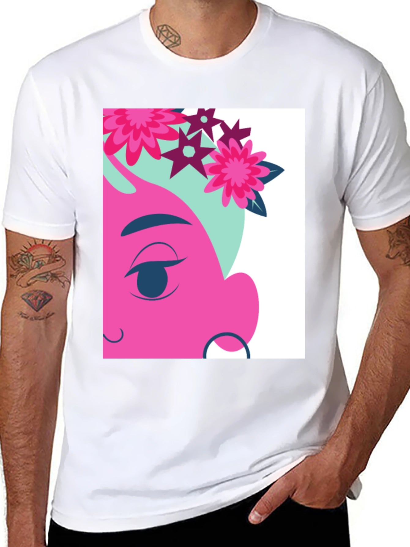 Floral Cartoon Graphic Black T-Shirt
