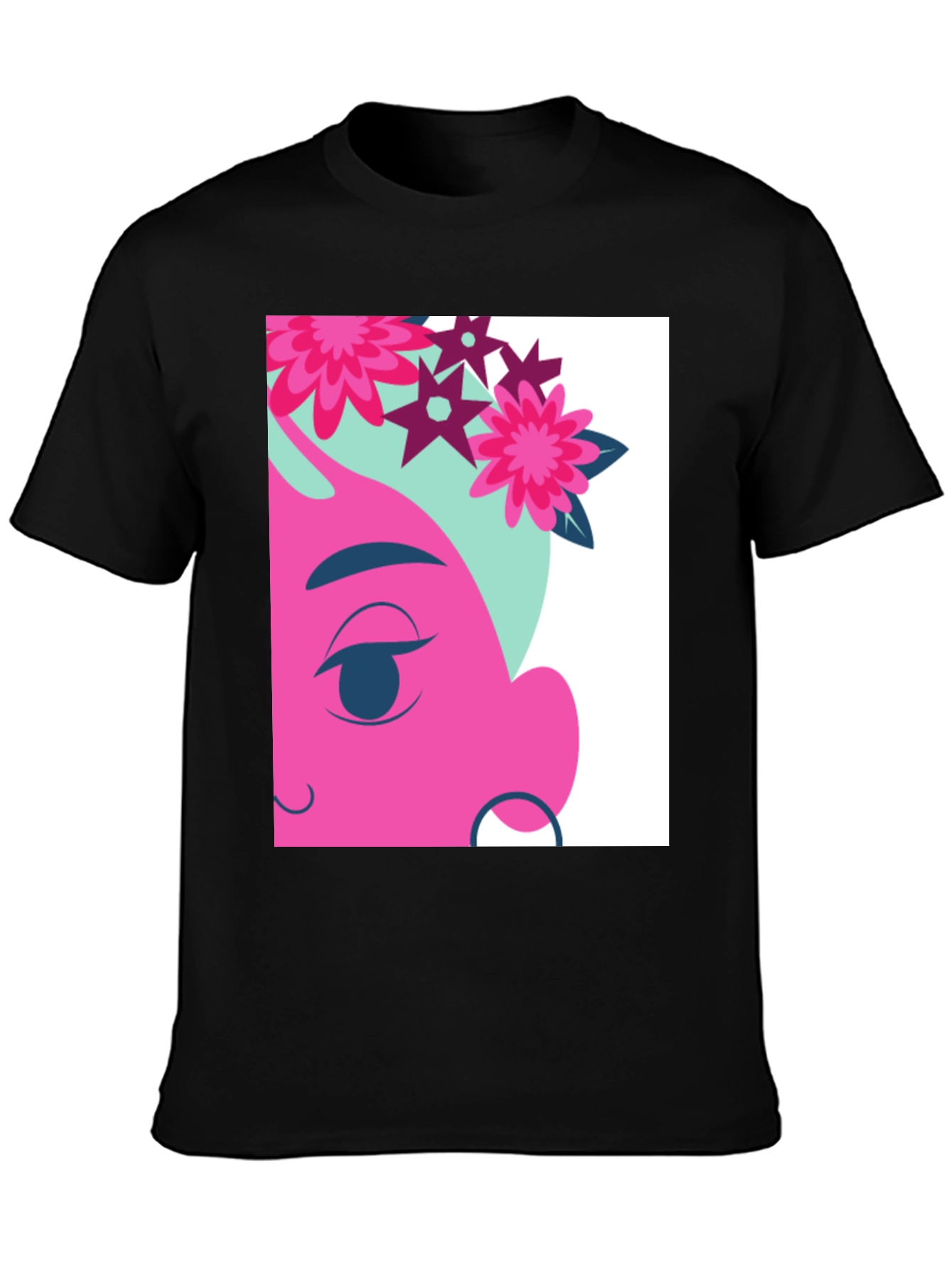 Floral Cartoon Graphic Black T-Shirt